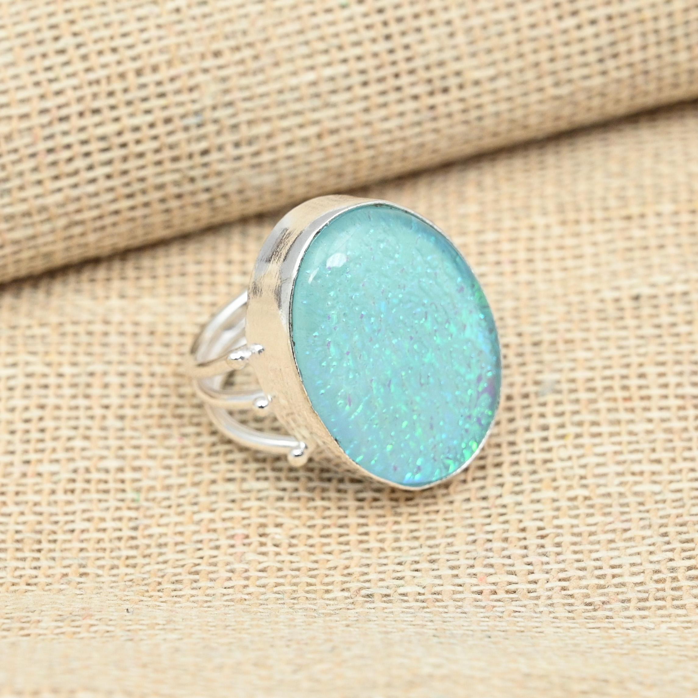 Элегантный синий тройной опал, твердое серебряное кольцо ручной работы 925, женское кольцо для нее