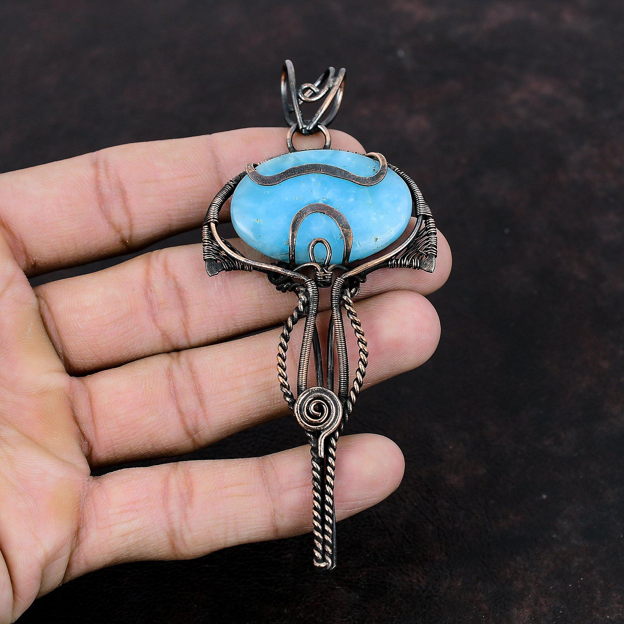 Подвеска из гемиморфита, медная проволочная обертка, подвеска из натурального драгоценного камня, медное ювелирное украшение, подарок для мамы, подвеска ручной работы из гемиморфита, ювелирное украшение