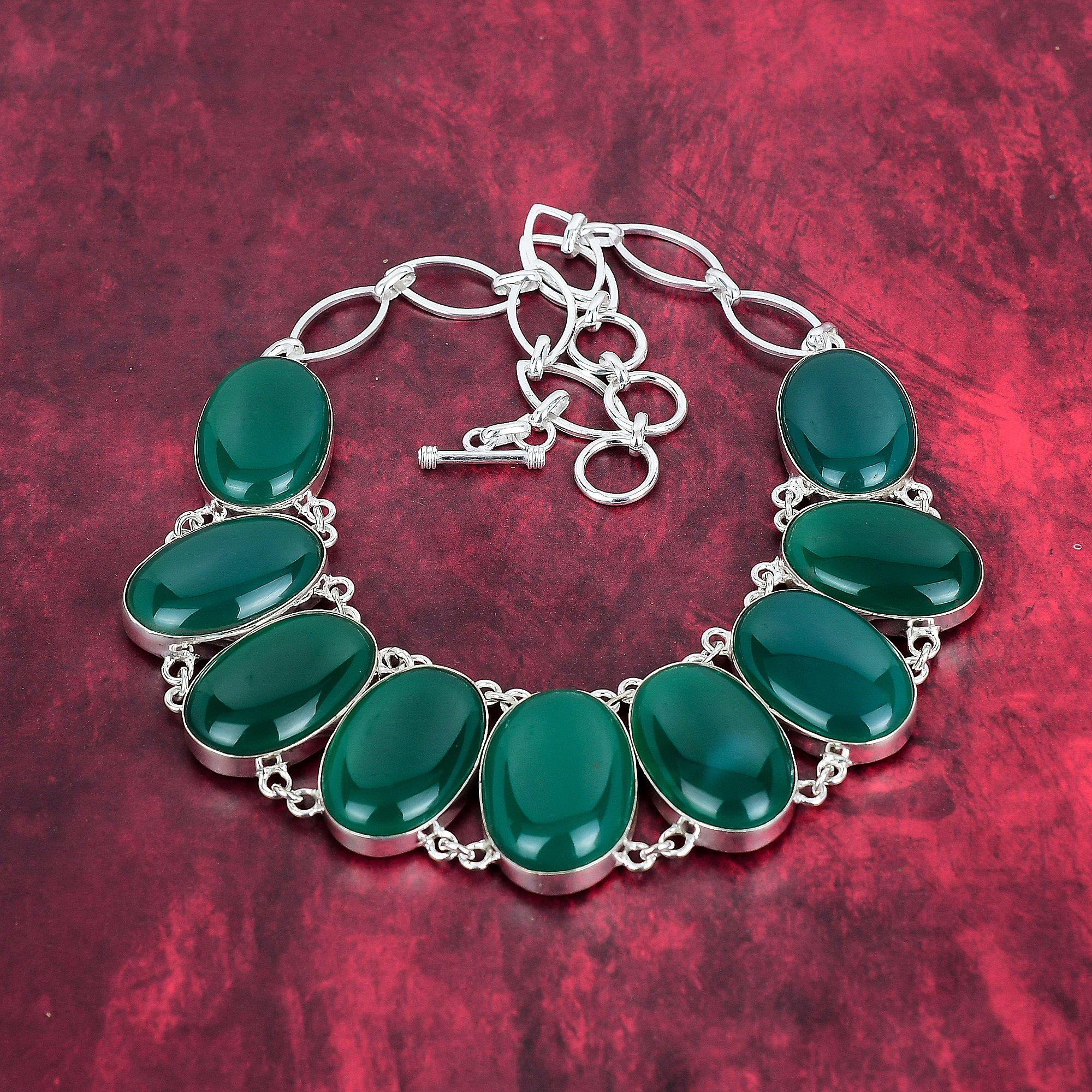 Ожерелье из зеленого оникса Ювелирные изделия ручной работы из драгоценных камней, ожерелье из стерлингового серебра 925 пробы, ювелирные изделия уникального дизайна, регулируемое ожерелье-цепочка