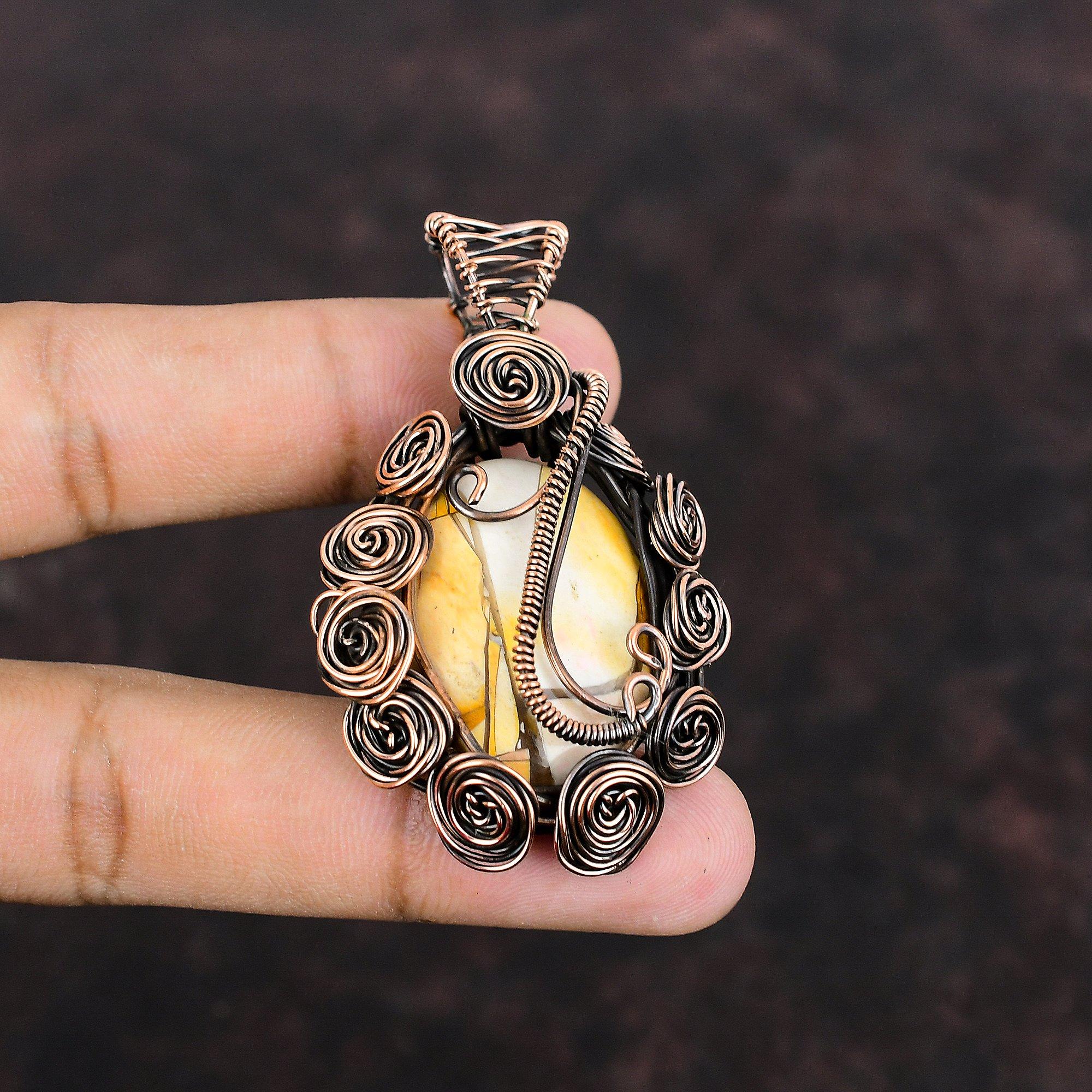 Подвеска из брекчиированного мукаита, медная проволочная обертка, подвеска ручной работы из проволочной обертки, драгоценный камень, подарок маме, красивая медная подвеска