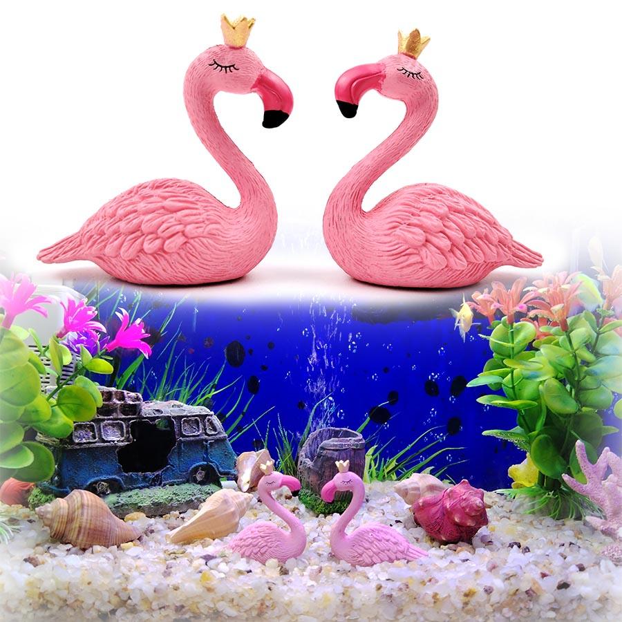 2pcs/Set Couples' Crown Flamingo Statues - For Fish Tank Landscaping, Bonsai DIY Decoration, Home Ornament | Valentine's Gift