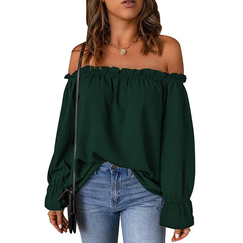Spring and Autumn Women's Tops A Neck Chiffon Shirt Female Solid Color Set Head Sexy Strapless Tops