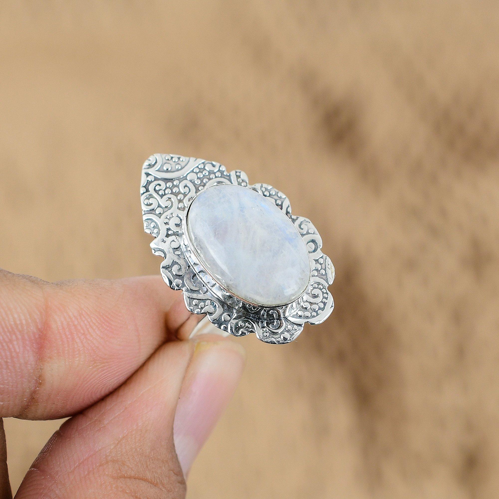 Подарок для нее Натуральный радужный лунный камень Мульти камень Регулируемое кольцо 925 серебро