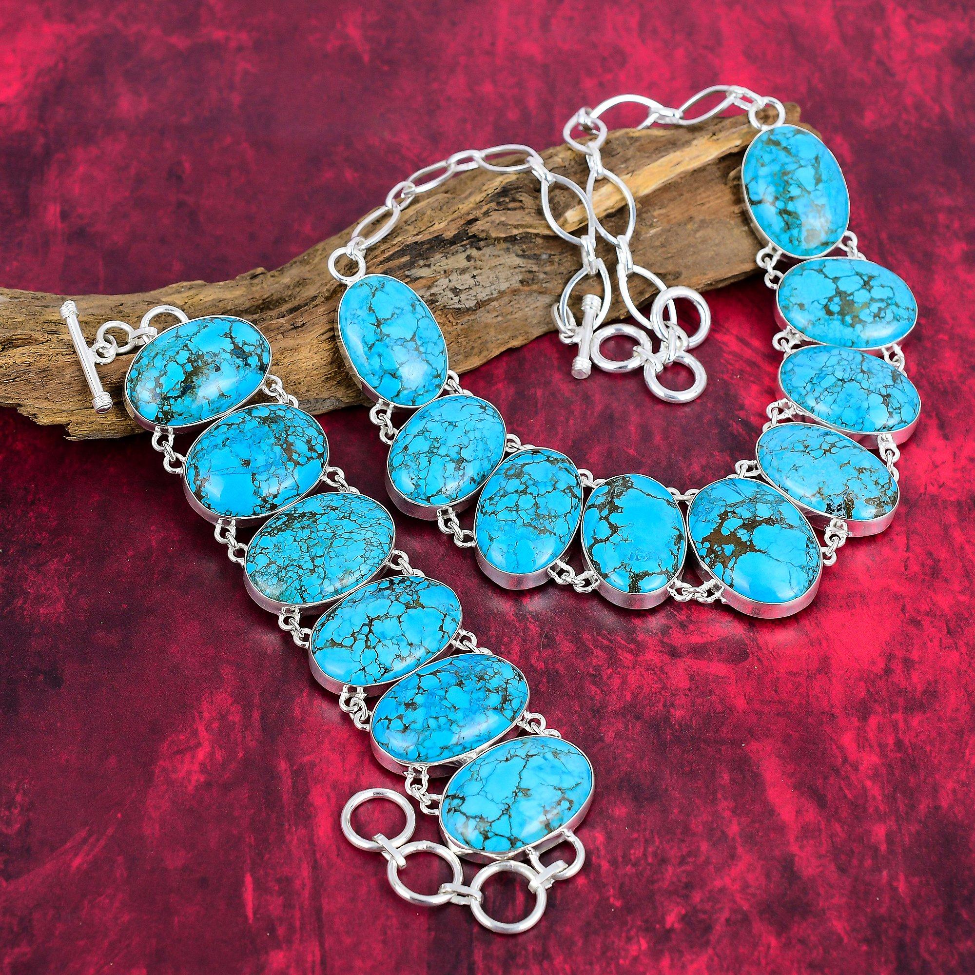 Ювелирные изделия из тибетской бирюзы, комплект ювелирных изделий из ожерелья и браслета ручной работы, ювелирные изделия из стерлингового серебра 925 пробы, красивый комплект ювелирных изделий из бирюзы для нее