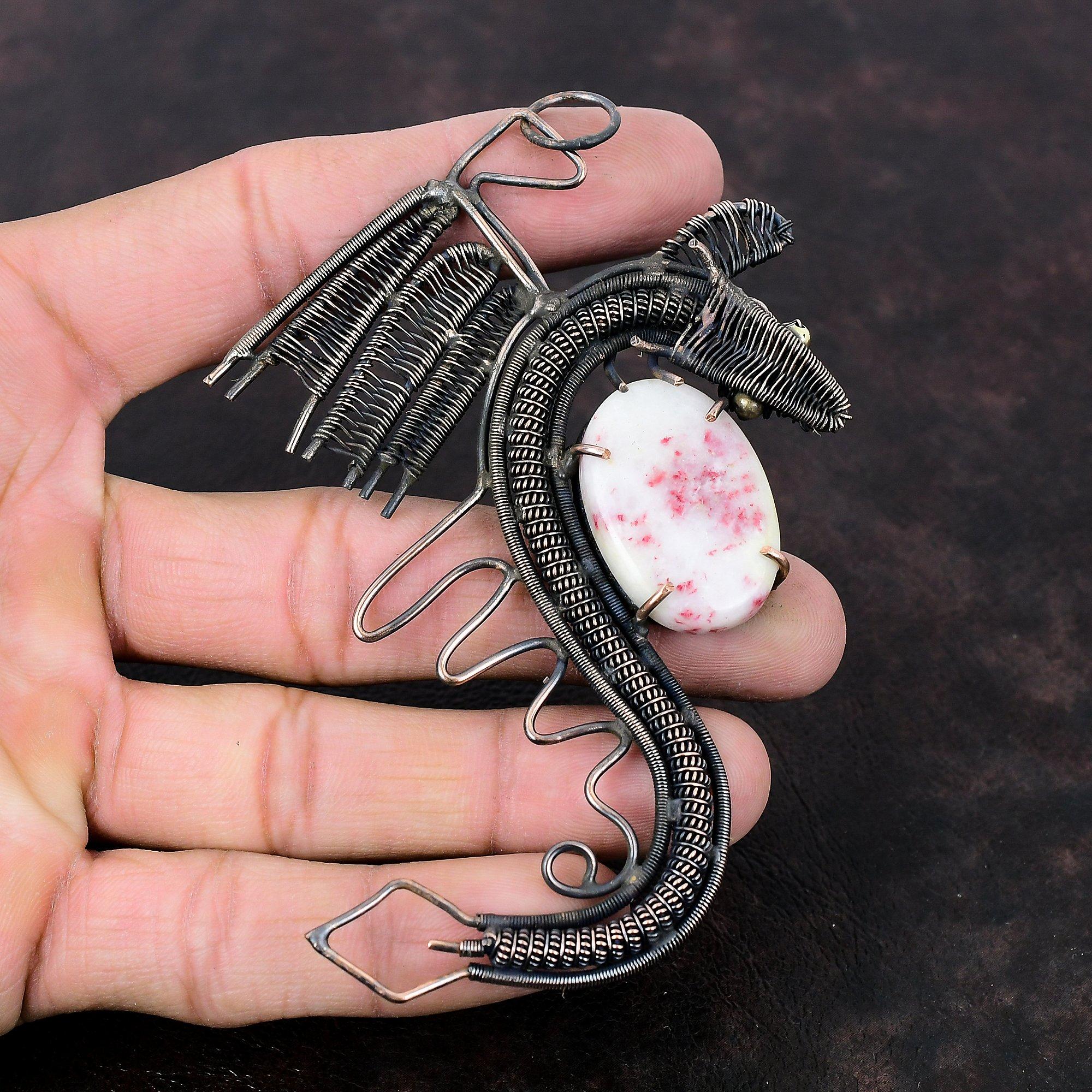 Cinnabarite Pendant Copper Wire Wrapped Gemstone Jewelry Handmade Pendant Dragon Pendant Cinnabarite Jewelry Copper Wire Wrap Pendant Wedding Gift