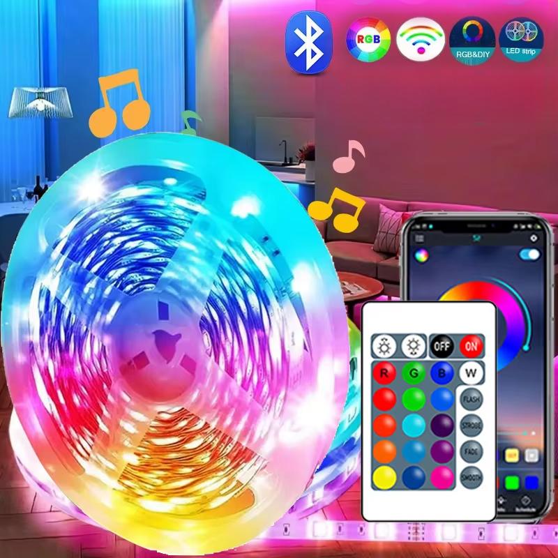 Светодиодная лента RGB 5 В – SMD 5050 Bluetooth Music Sync, 24-кнопочный пульт дистанционного управления, гибкая лампа для телевизора, спальни, рождественского домашнего декора