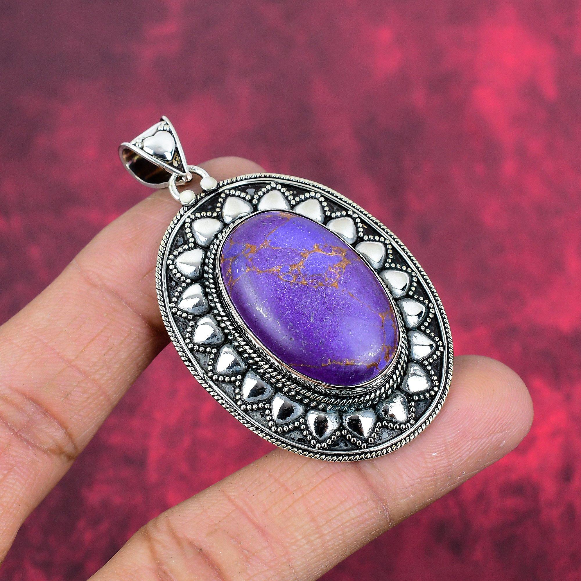 Подвеска из фиолетовой меди и бирюзы, ювелирные изделия из стерлингового серебра 925 пробы, подвеска из драгоценных камней, подарок для ее изысканных ювелирных изделий ручной работы