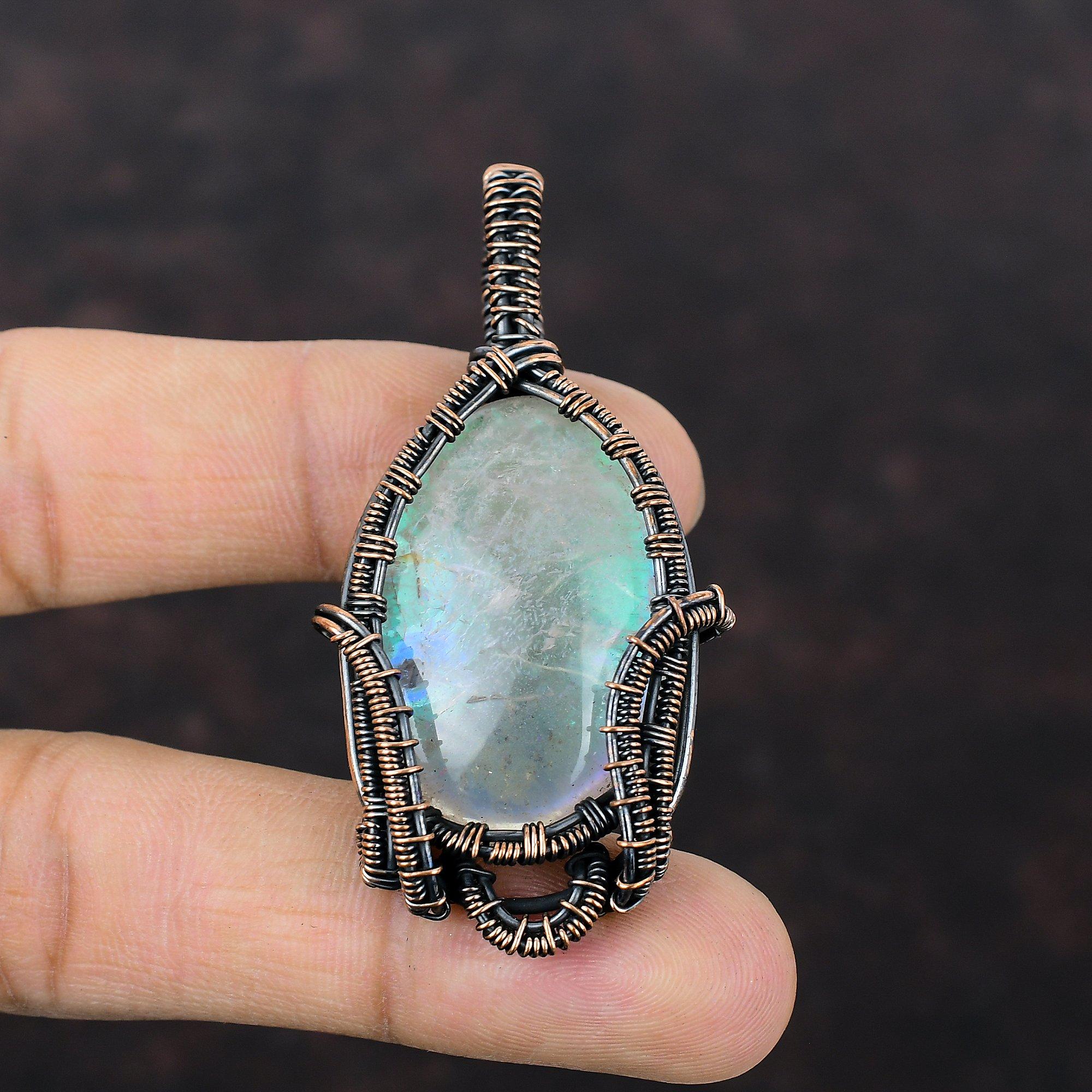 Кулон Радужный Мистический Опал Кулон, обернутый медной проволокой Кулон ручной работы Украшения из медной проволоки Кулон из натурального драгоценного камня Подарок на годовщину