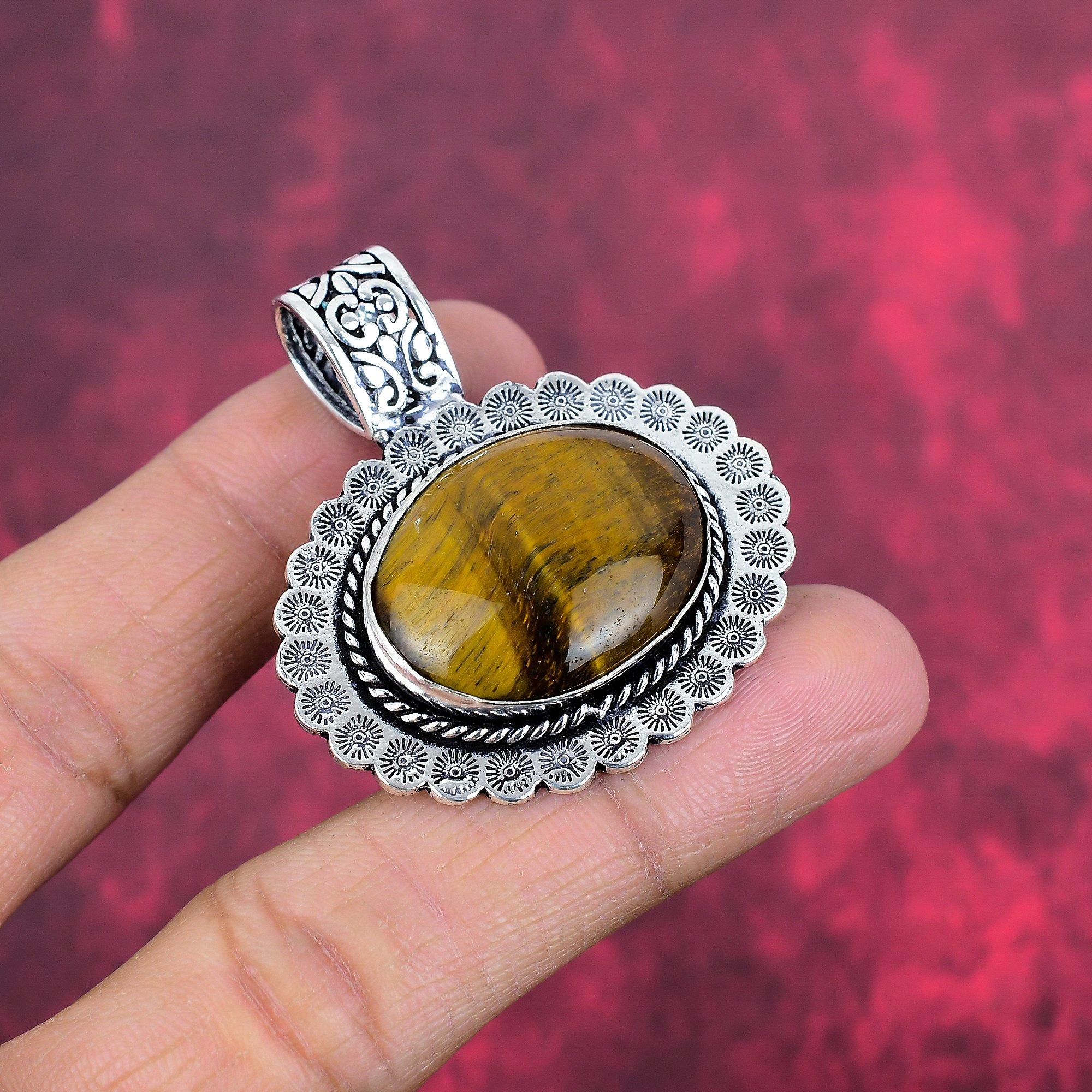 Твердый кулон из стерлингового серебра 925 пробы с тигровым глазом, кулон из драгоценного камня ручной работы, подарок для мамы, антикварные ювелирные изделия