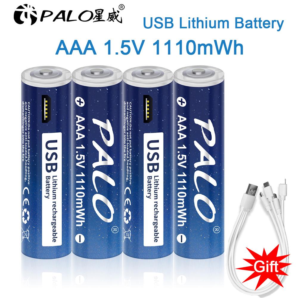 AA + AAA USB-аккумуляторы 1,5 В, 2800 мВтч Литий-ионный аккумулятор AA 1,5 В, 1110 мВтч литиевый аккумулятор AAA, быстрая зарядка через USB