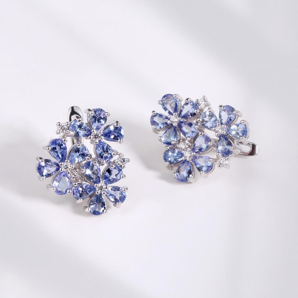 2023 New Natural Tanzanite Gemstone Clasp Earring 925 Sterling Silver Fine Jewelry for Women Wife Nice Birthday Gift
