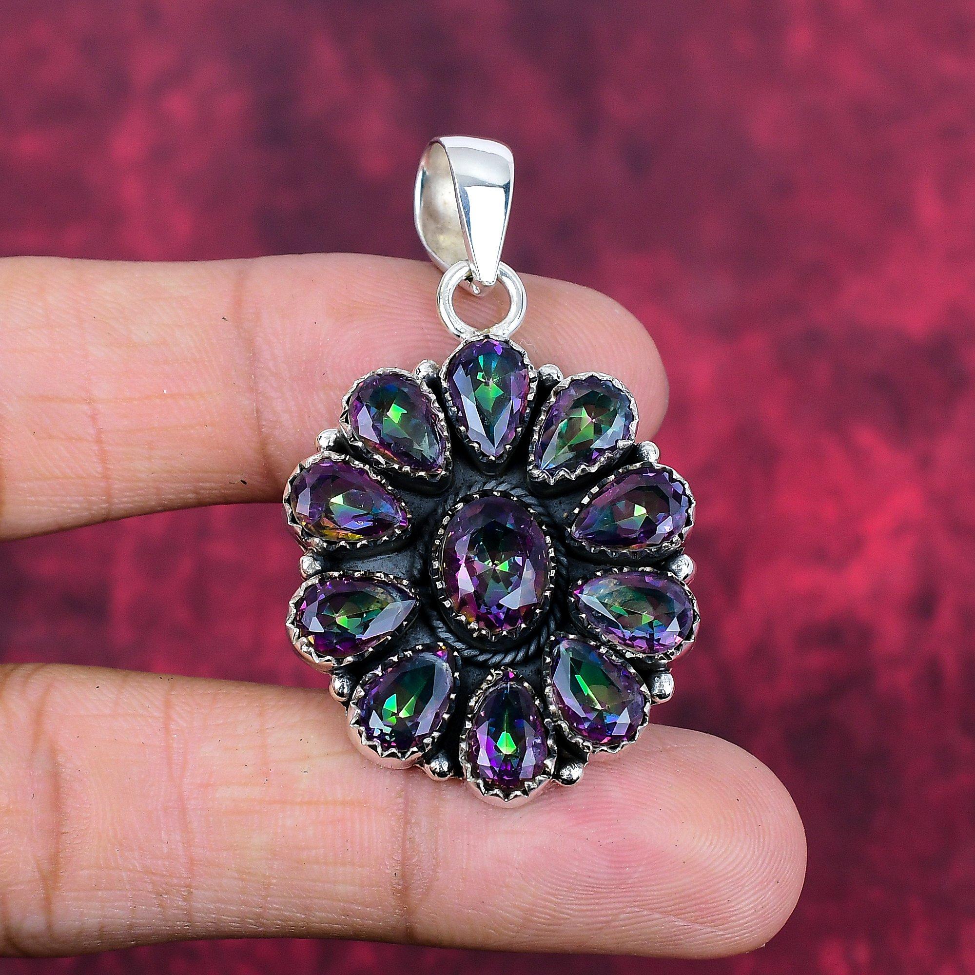 Подвеска Mystic Topaz из цельного серебра 925 пробы, подвеска из драгоценного камня ручной работы, на День памяти