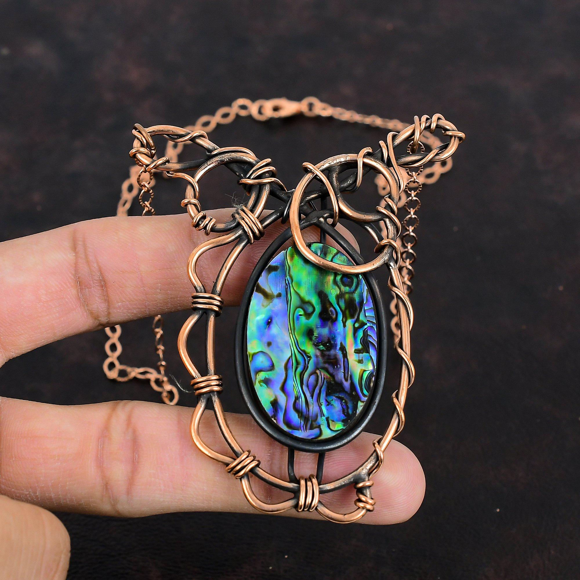 Ожерелье из ракушки морского ушка Ожерелье из медной проволоки Ожерелье с драгоценными камнями Медные украшения Ожерелье с регулируемой цепочкой Ювелирные изделия ручной работы для подарков