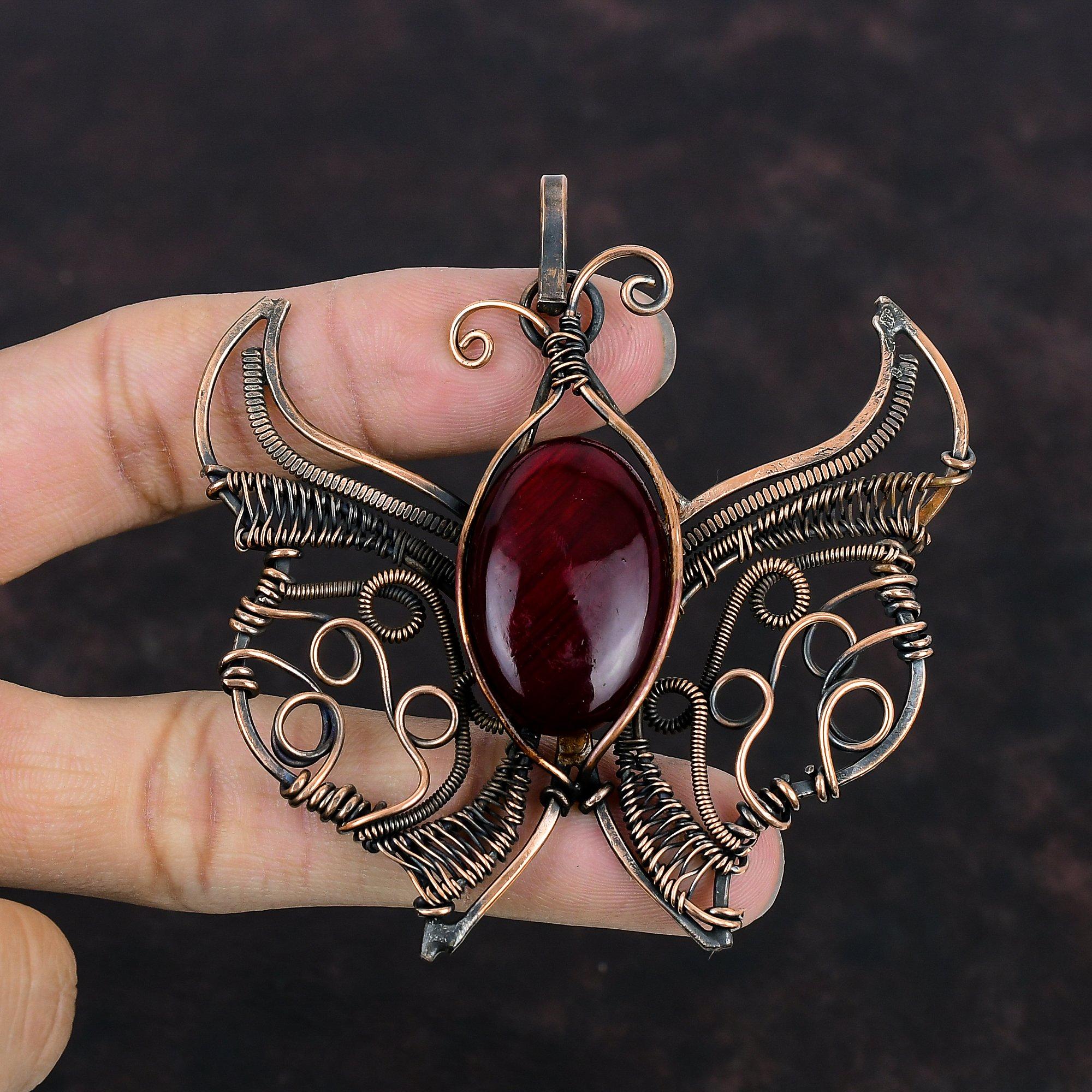 Red Fire Labradorite Pendant Copper Wire Wrapped Jewelry Gemstone Pendant Handmade Butterfly Pendant Copper Wire Wrap Pendant Wedding Gifts