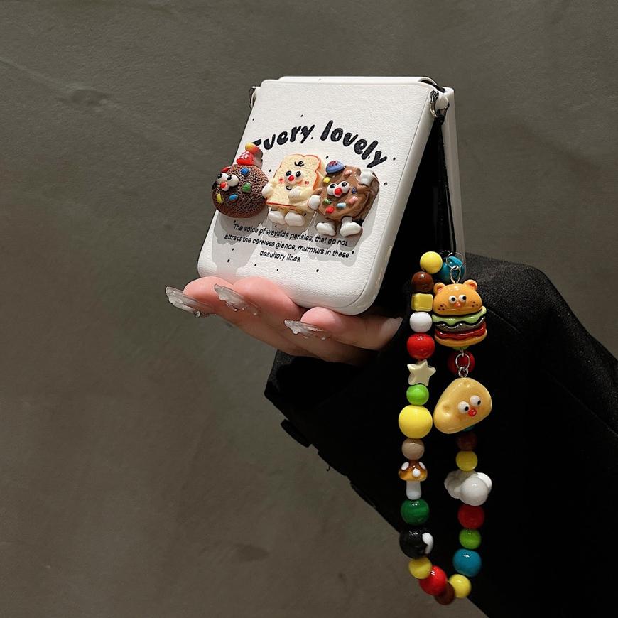 Case For Samsung Z Flip 6 5 4/Oppo Find N3flip N2flip/Xiaomi Mix Flip Leather Cover Funny 3d Cookie Phone Cases Fundas