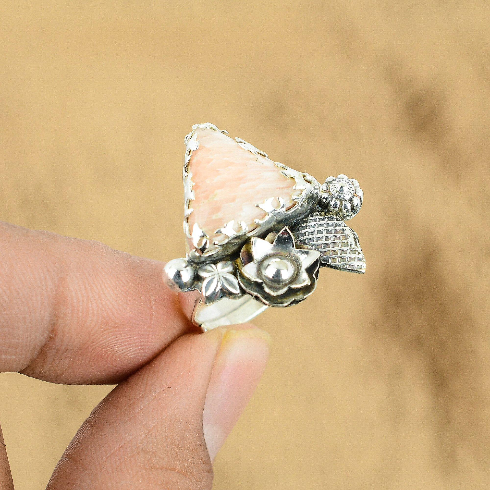 Сделка ко Дню матери Кольцо ручной работы из стерлингового серебра 925 пробы с камнем сколецит в виде цветка
