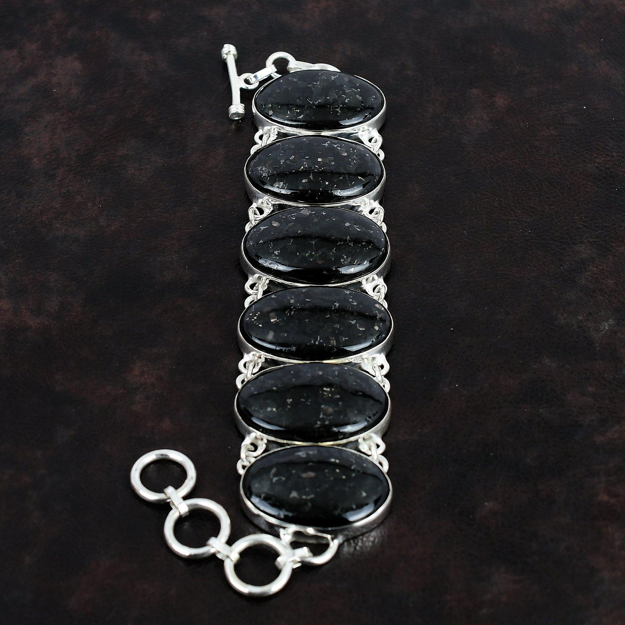 Браслет из нууммита Браслет ручной работы из драгоценных камней Браслет из стерлингового серебра 925 пробы Регулируемый браслет-цепочка Подарок на помолвку Дизайнерские серебряные украшения