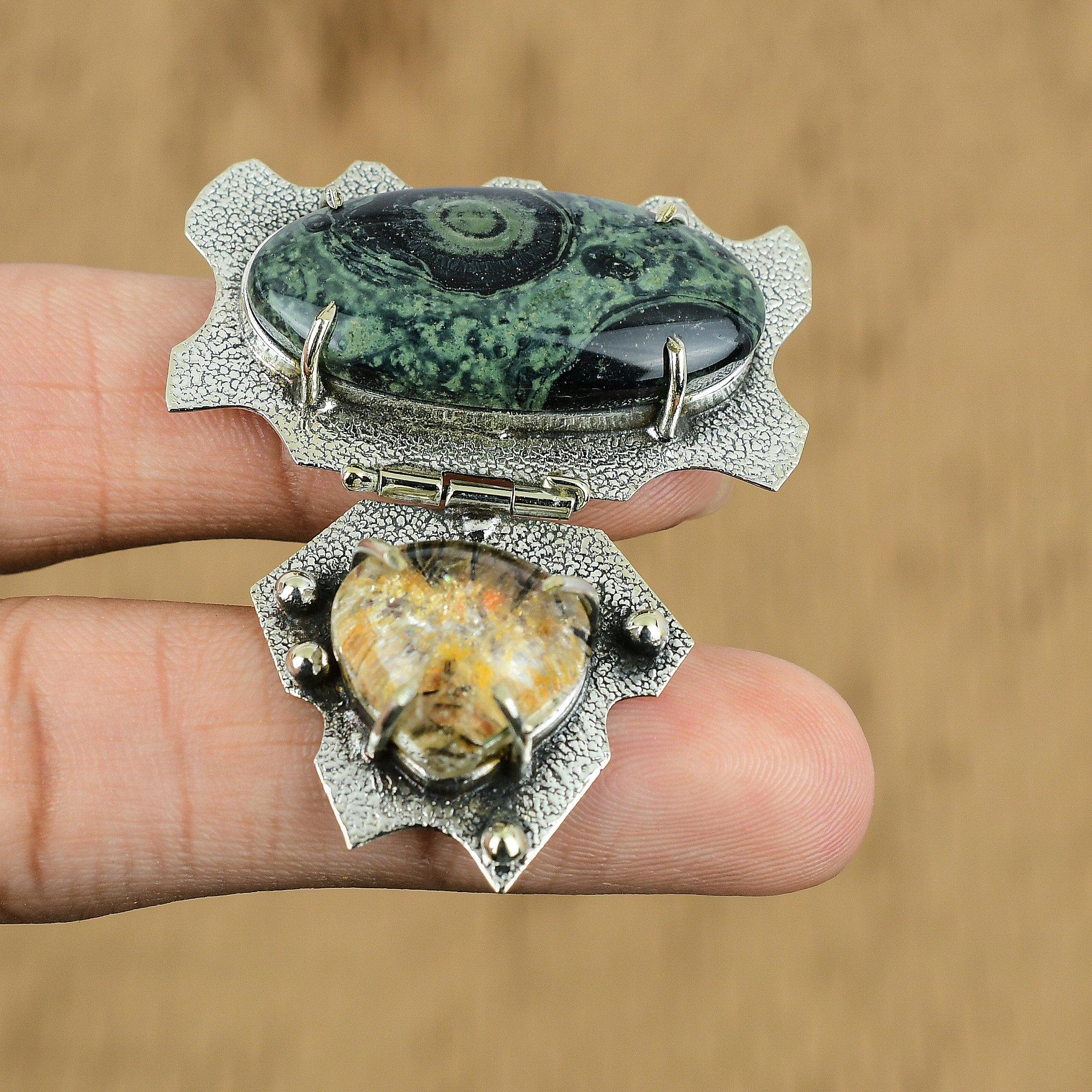 Свадебный подарок для нее Подвеска из натурального камня Камбаба Яшма из стерлингового серебра 925 пробы