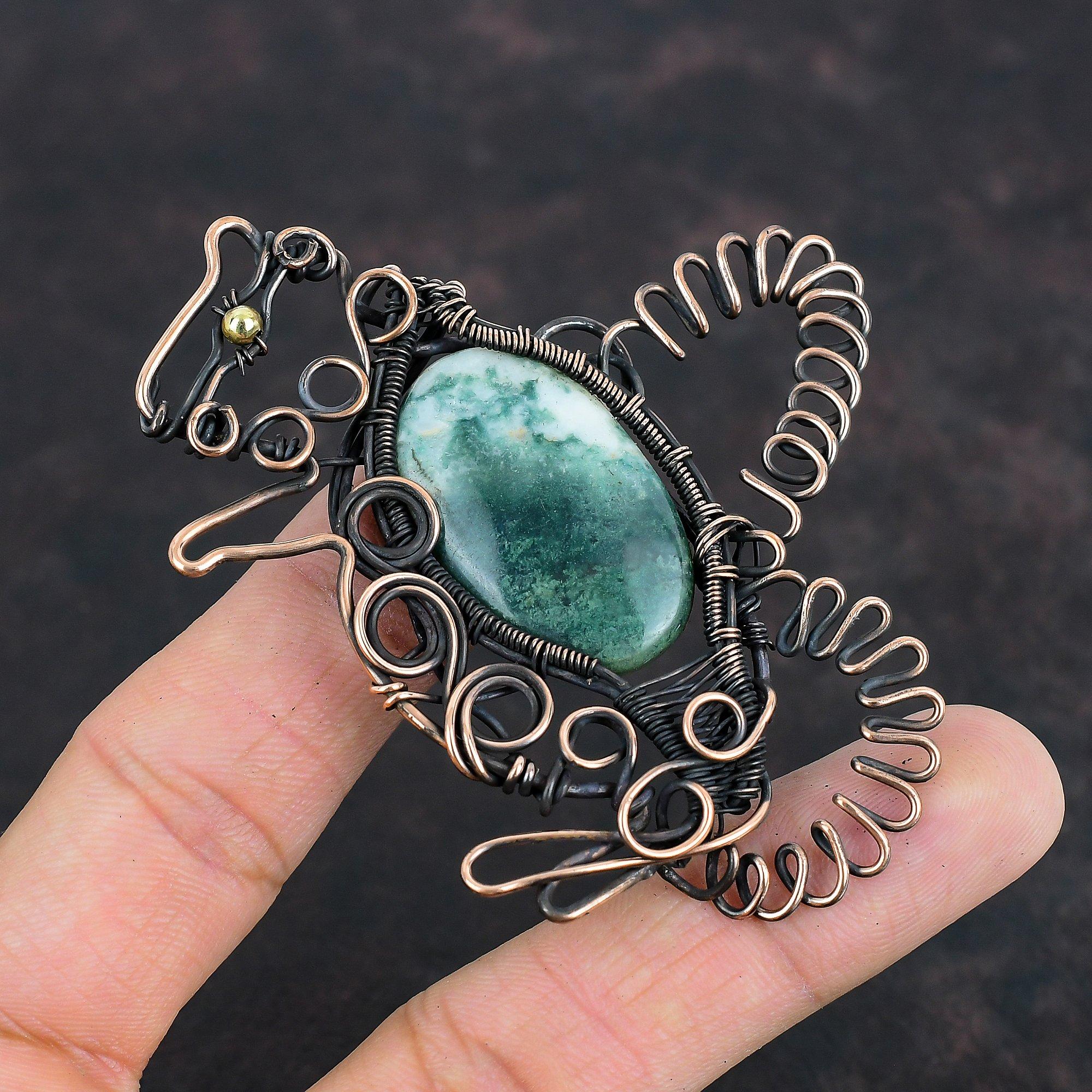 Tree Agate Gemstone Pendant Copper Wire Wrapped Jewelry Rabbit Pendant Handmade Copper Pendant Decent Jewelry Wedding Gift Wire Wrap Pendant