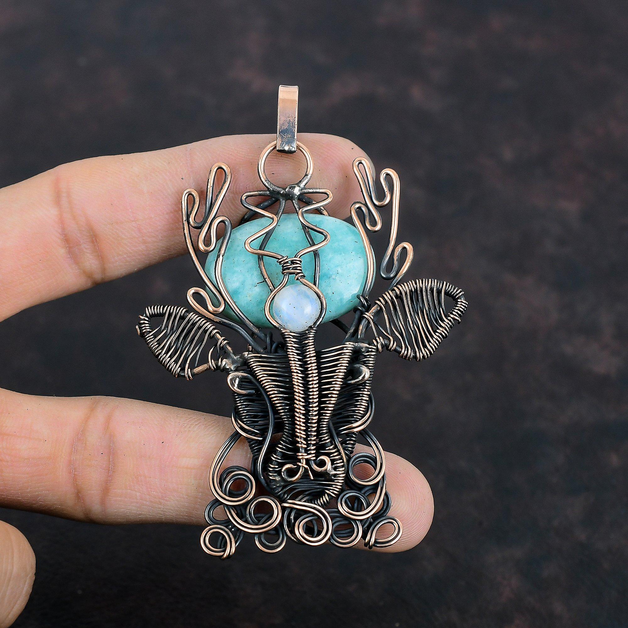 Amazonite Pendant Copper Wire Wrapped Pendant Deer Face Jewelry Moonstone Pendant Handmade Pendant Wire Wrap Gemstone Jewelry Gifts For Wife