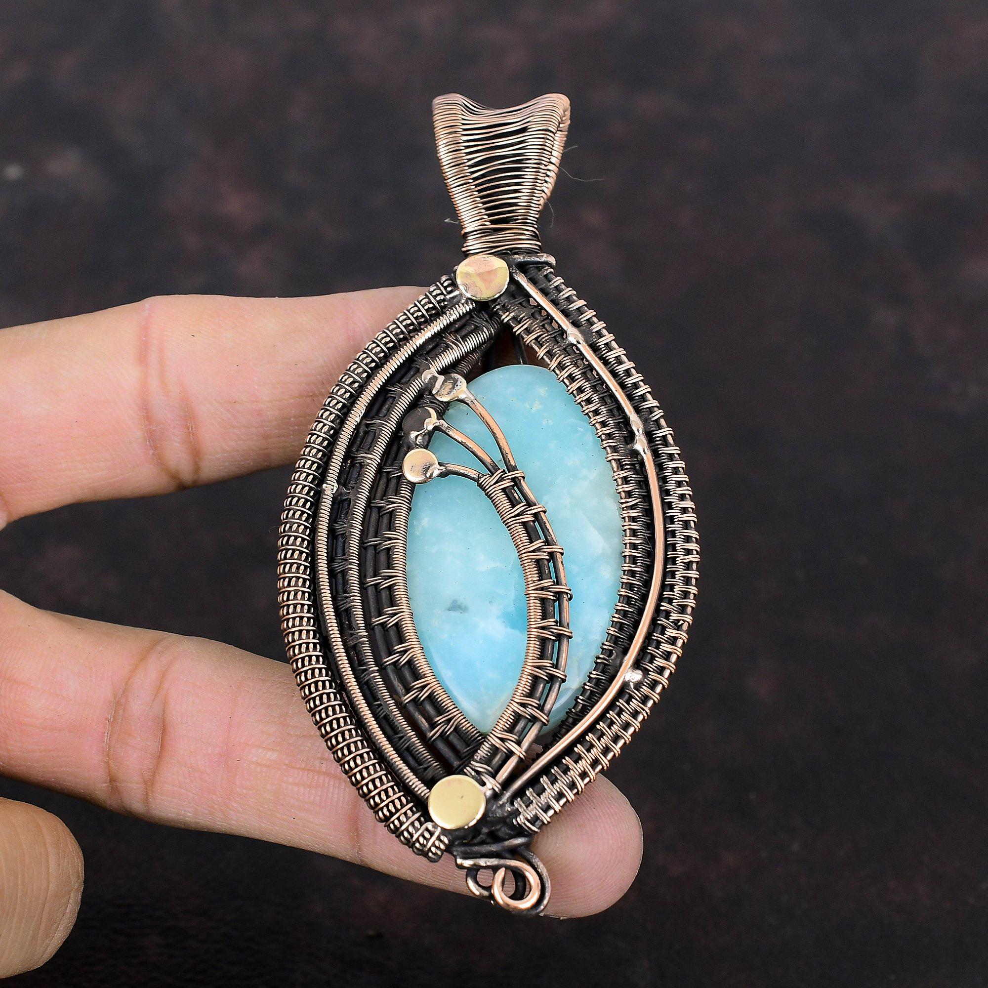 Гемиморфит Подвеска Украшения из медной проволоки Подвеска из натурального драгоценного камня Подвеска из проволоки ручной работы Медная подвеска для подарка Подвеска из проволоки