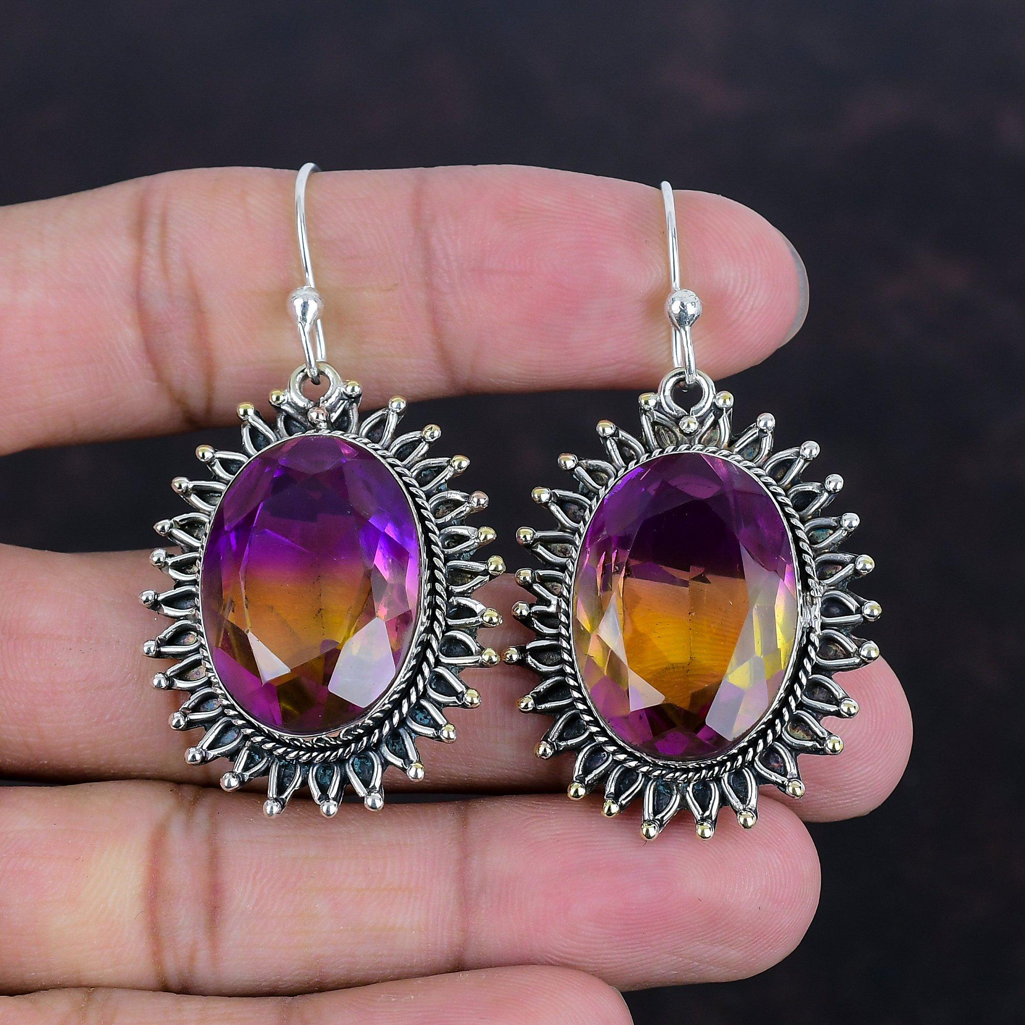 Faceted Ametrine Earrings Genuine Gemstone Jewelry 925 Sterling Silver Earring Handmade Earring Ametrine Jewelry Unique Earring Gift For Mom