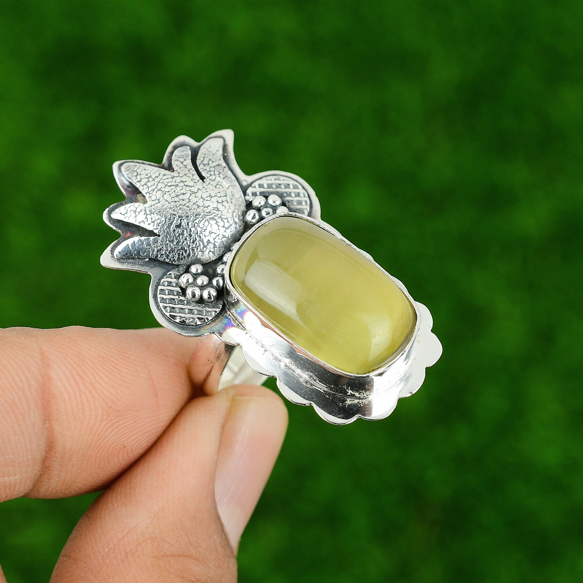 Chrysoberyl Stone 925 Sterling Silver Promise Anniversary Boho Statement Ring
