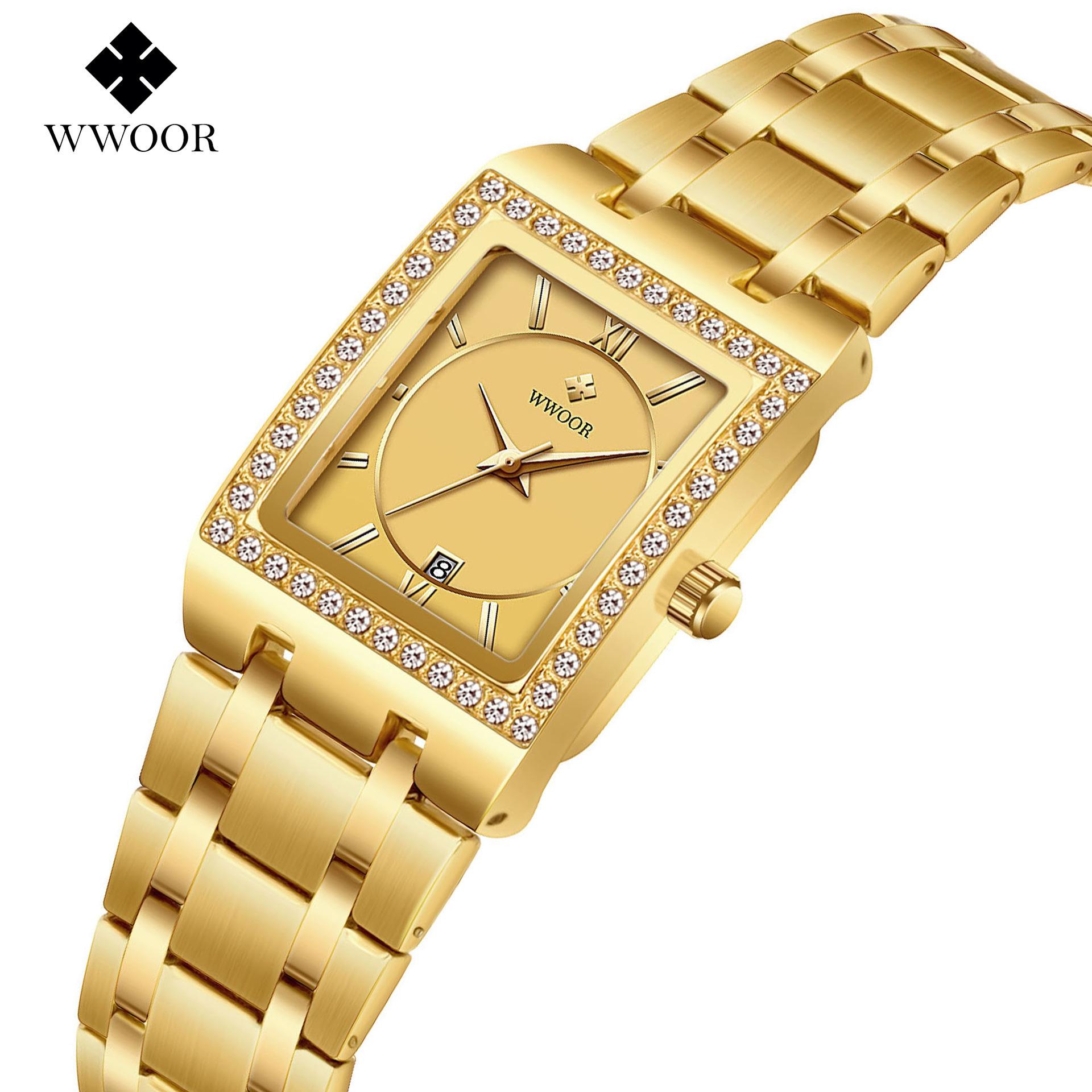 WWOOR Quartz Watch For Women Stainless Steel Top Brand Luxury Women's Bracelet Watches Female Clock Waterproof Date Wristwatch
