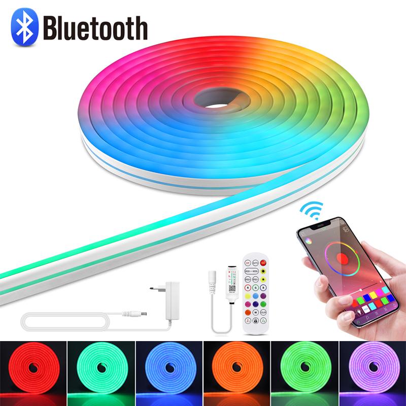 Color Changing Neon LED Strip Lights Bluetooth APP Control RGB Neon Sign Tape Outdoor Garden Decoration Lamp With EU Plug