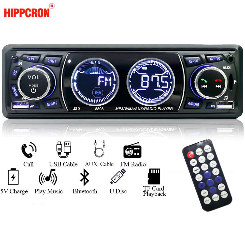 Hippcron автомобильный радиоприемник аудио 12 В 1Din Bluetooth стерео MP3-плеер FM-приемник 60Wx4 поддержка зарядки телефона AUX/USB/TF карта в приборной панели