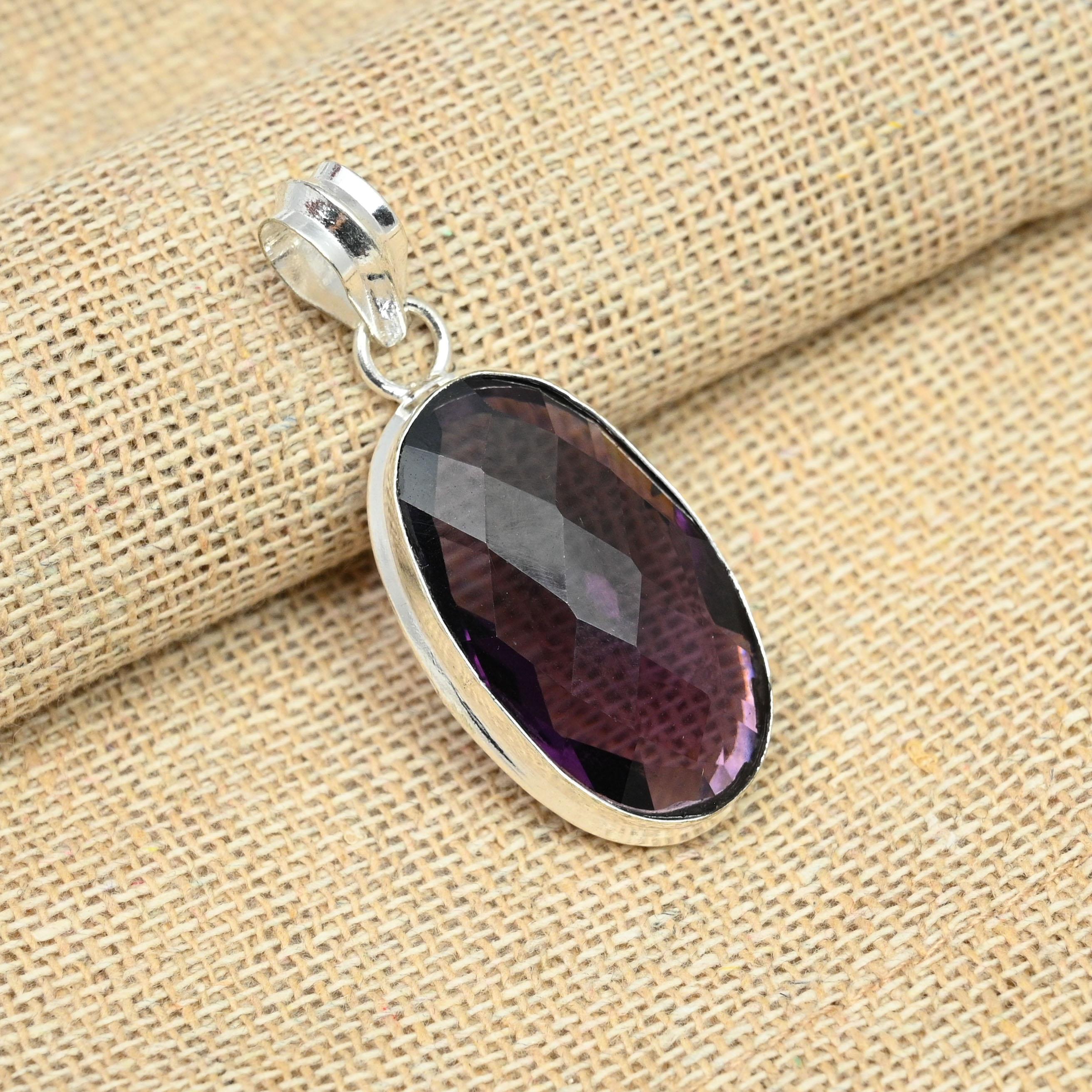 Amethyst Gemstone 925 Sterling Silver Jewelry Handmade Fancy Pendant For Her