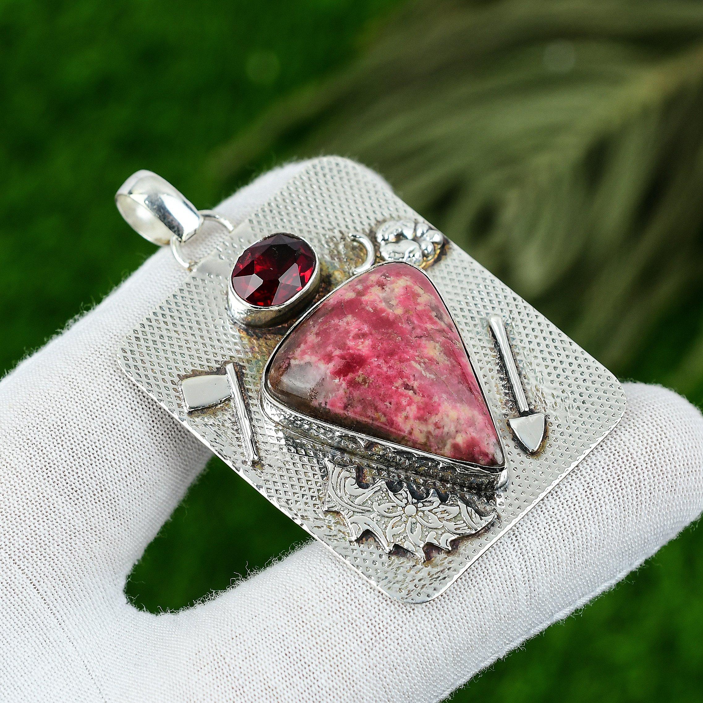 Свадебный Подарок Для Нее Кулон из Стерлингового Серебра 925 Пробы с Натуральным Розовым Камнем Тулитом