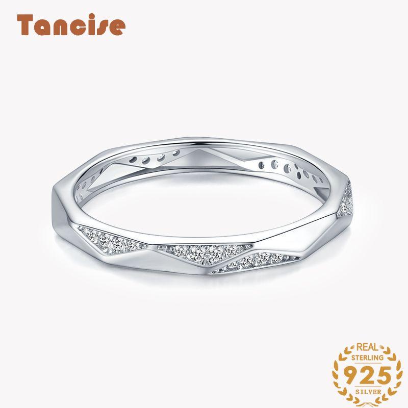 Tancise Classic 925 Sterling Silver  Zircon Ring Ladies Jewelry Wedding Promise Party Gift