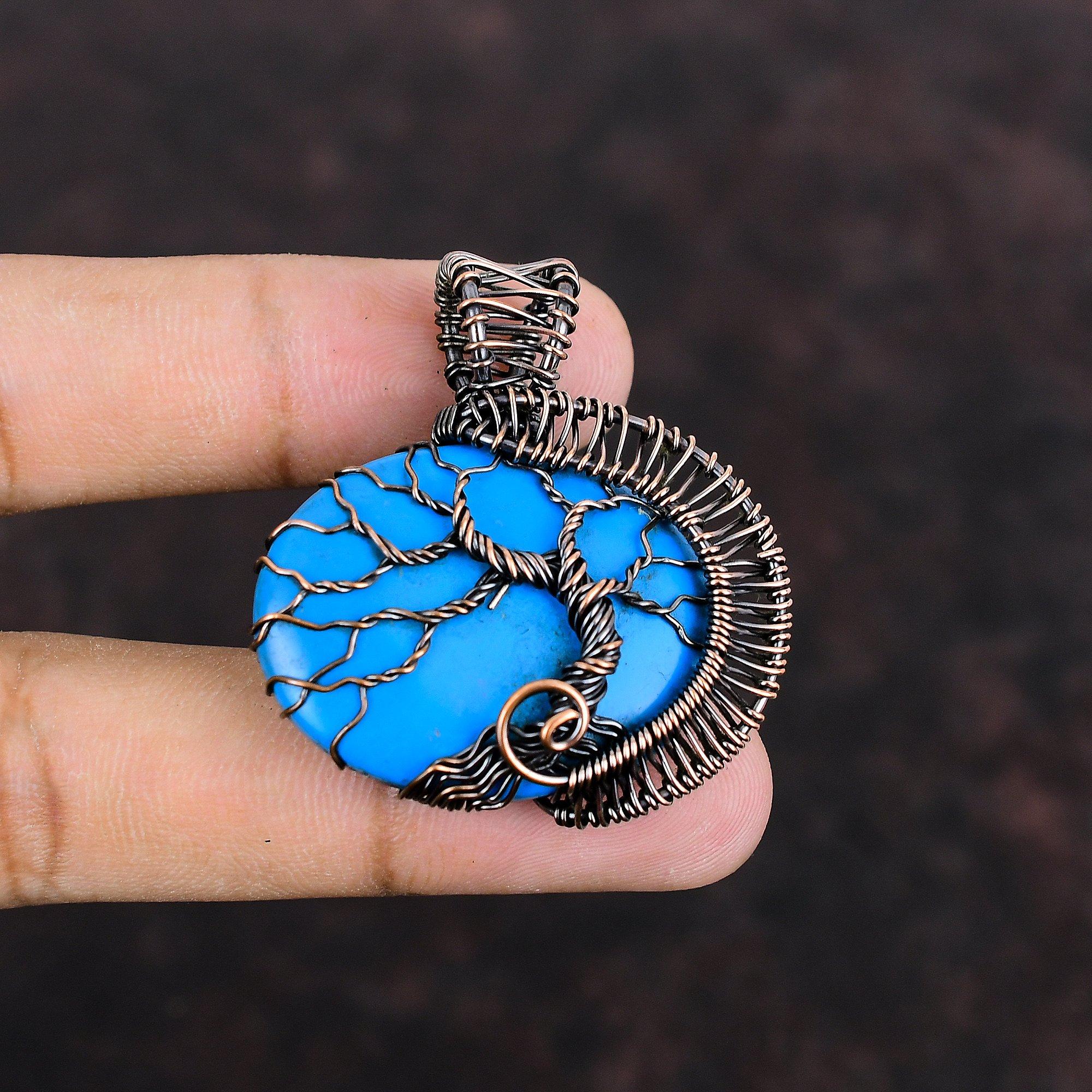 Древо жизни Спящая красавица бирюзовый кулон медная проволока обернутый кулон ювелирные изделия ручной работы подлинный драгоценный камень кулон медные ювелирные изделия для подарка