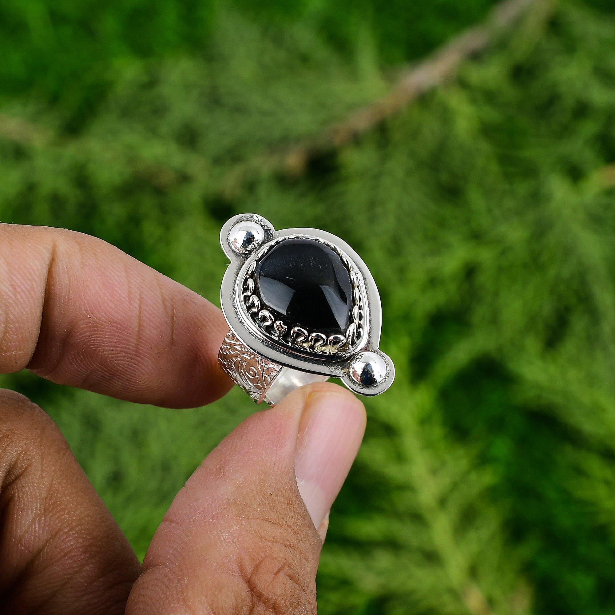 Подарок для нее Серебро 925 пробы Натуральный черный тигровый глаз Кольцо-обещание регулируемого размера