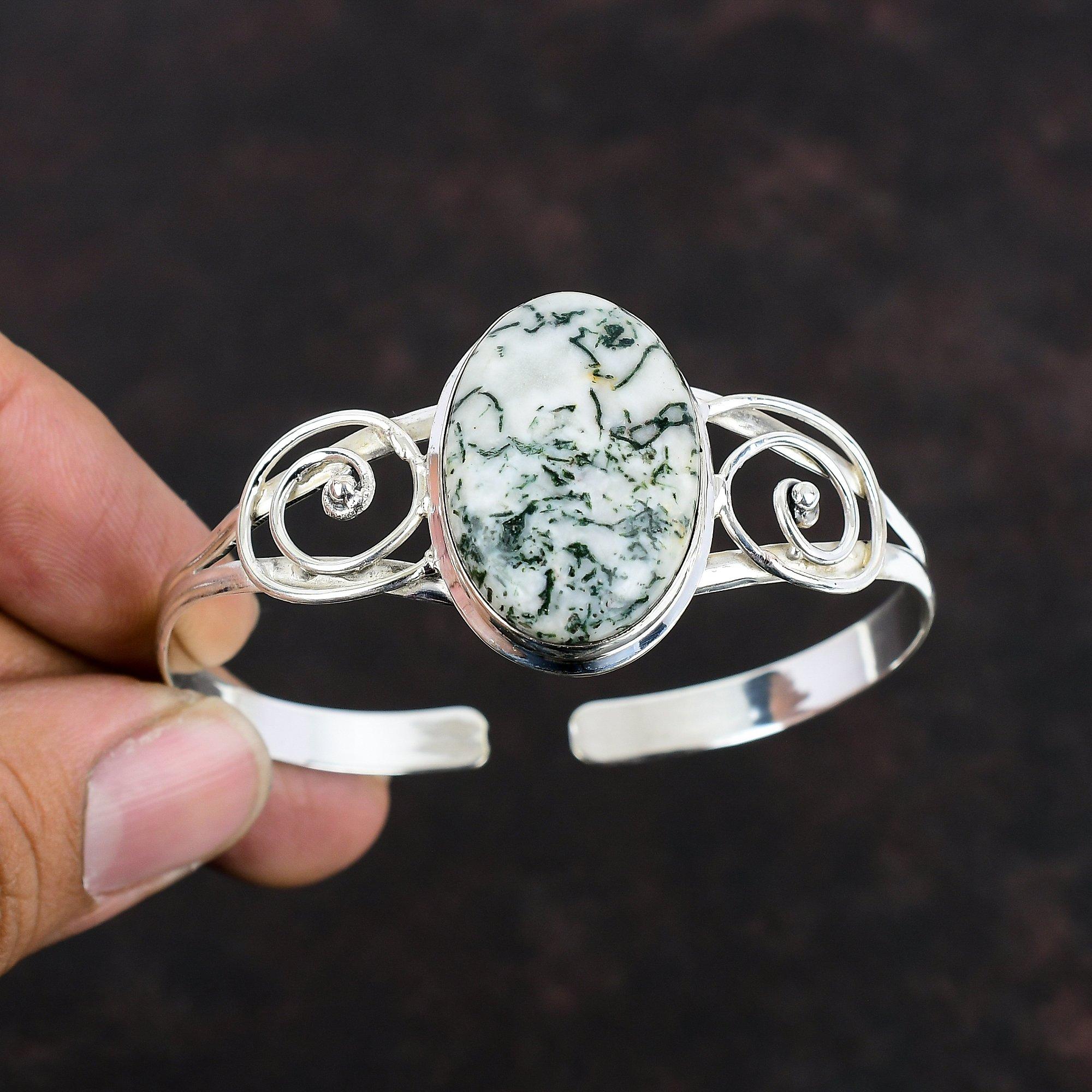 Браслет из агата с драгоценными камнями, браслет-манжета, старинные ювелирные изделия, браслет-манжета из стерлингового серебра 925 пробы, регулируемый браслет, ювелирные изделия ручной работы, подарки для жены