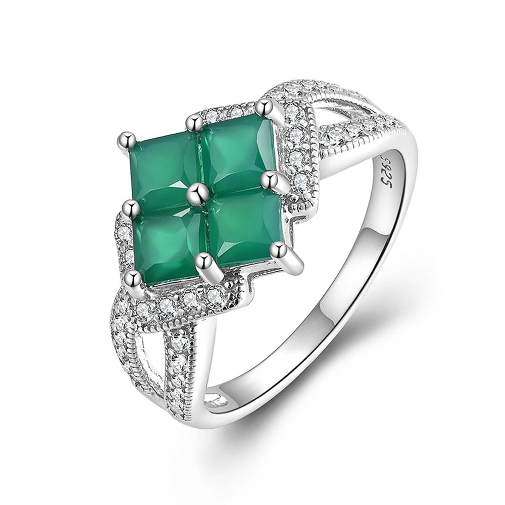 Кольцо с квадратными драгоценными камнями из натурального зеленого агата для женщин, ювелирное изделие из стерлингового серебра 925 пробы, элегантный приятный подарок