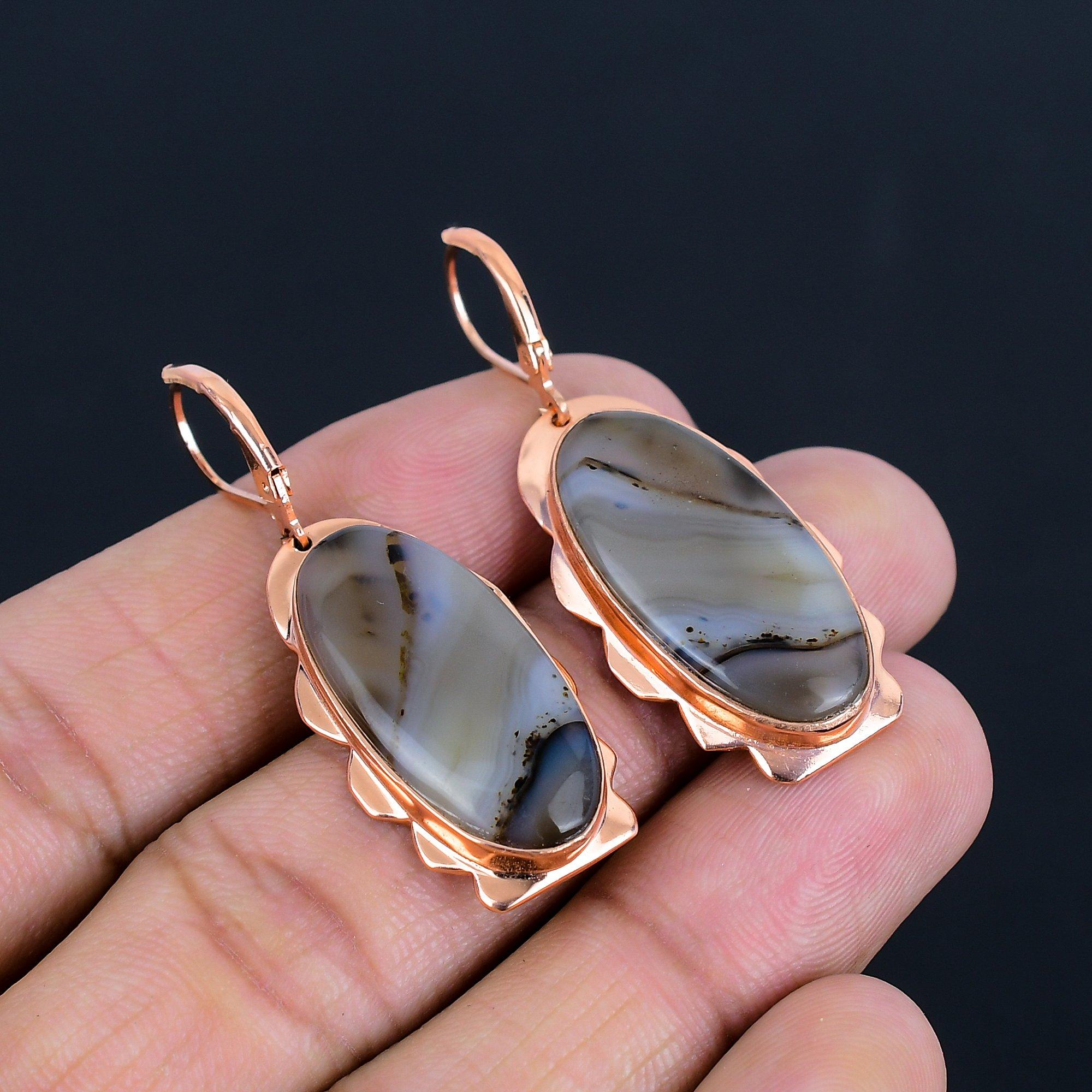Серьги ювелирных изделий ручной работы из меди с агатом Монтана для женщин