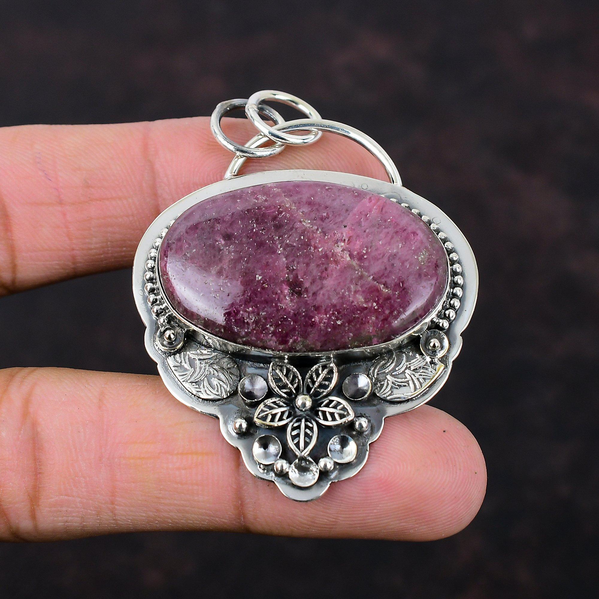 Кулон с родонитом, подвеска из стерлингового серебра 925 пробы, ювелирные изделия из натуральных драгоценных камней, подвеска с цветком ручной работы, подарок для мамы, серебряные украшения, красивый кулон