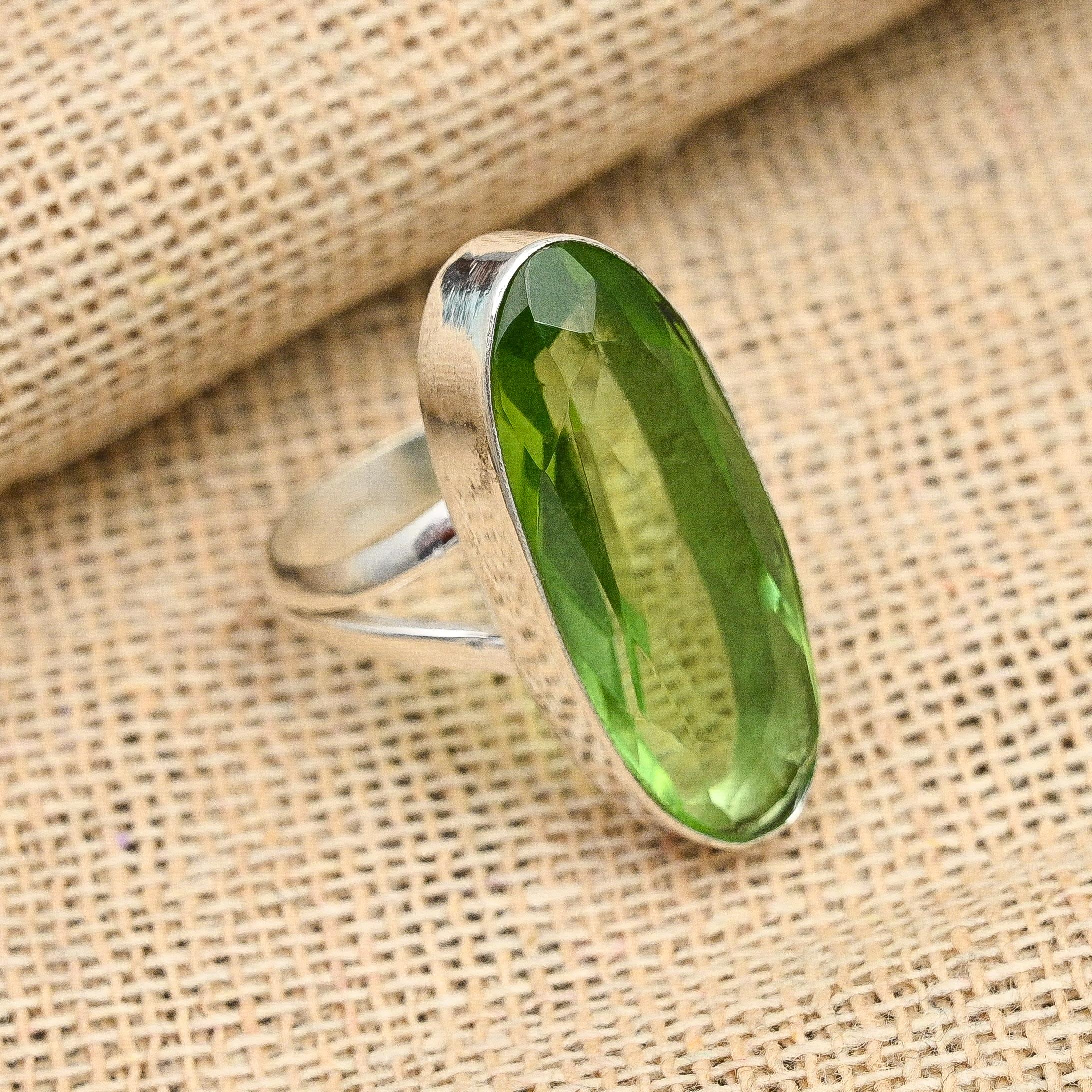 Великолепное кольцо из стерлингового серебра 925 пробы с великолепным зеленым аметистом и драгоценным камнем ручной работы для нее