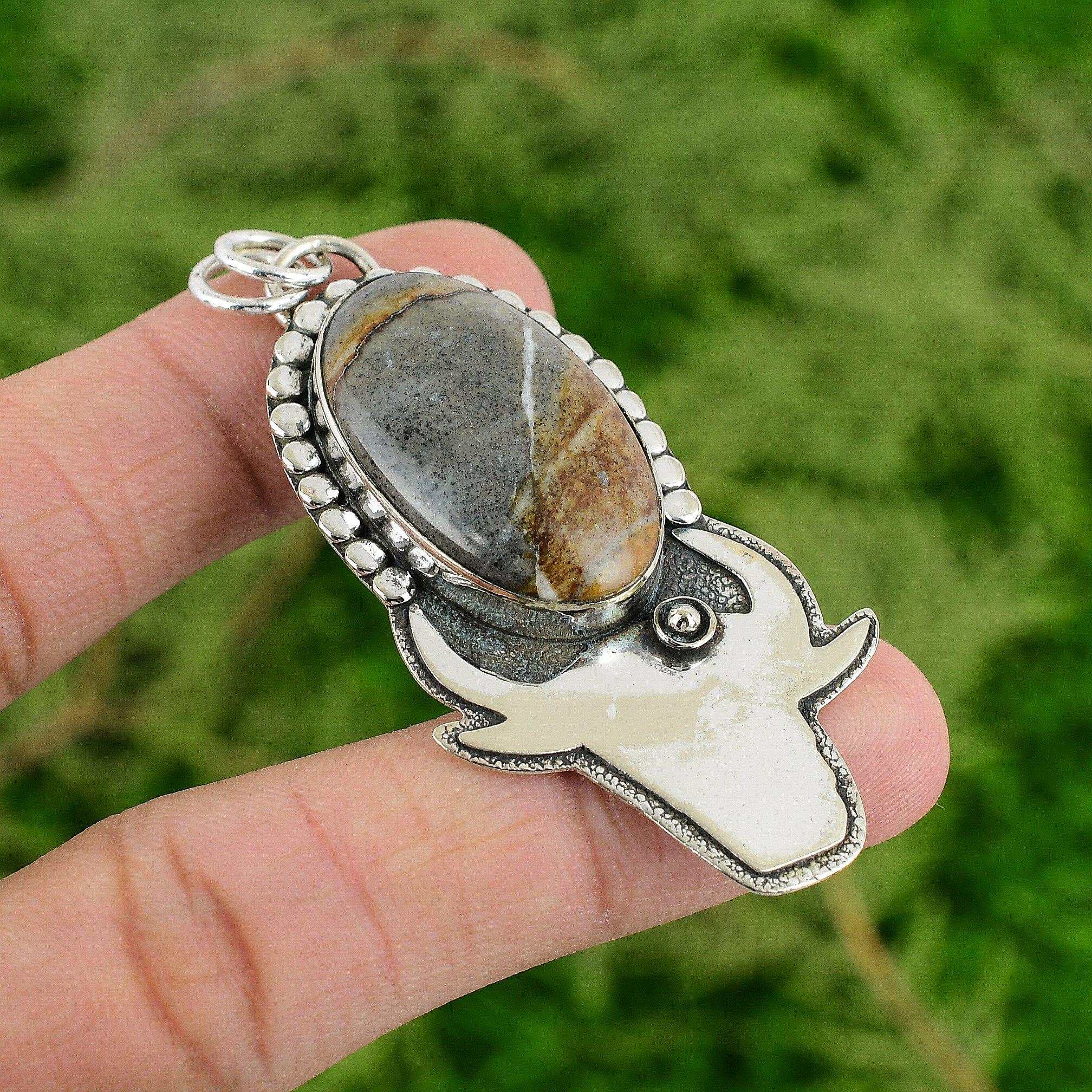 Daughters Day Deal 925 Silver Polychrome Jasper Gemstone Wife Pendant Jewelry