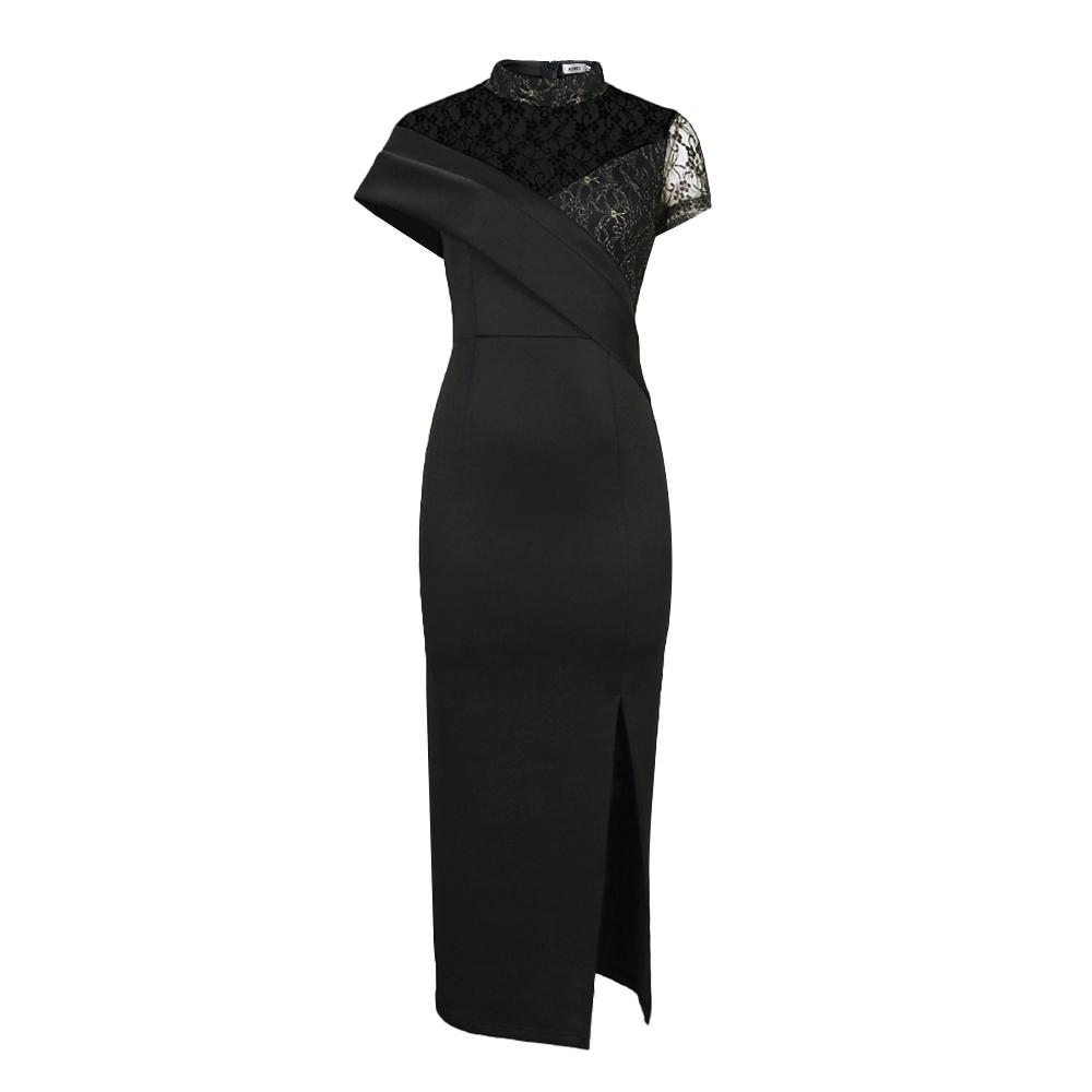 Черные длинные платья для выпускного вечера с высоким воротом, кружевные лоскутные облегающие женские вечерние платья для коктейльных клубов, африканские платья с разрезом, наряды