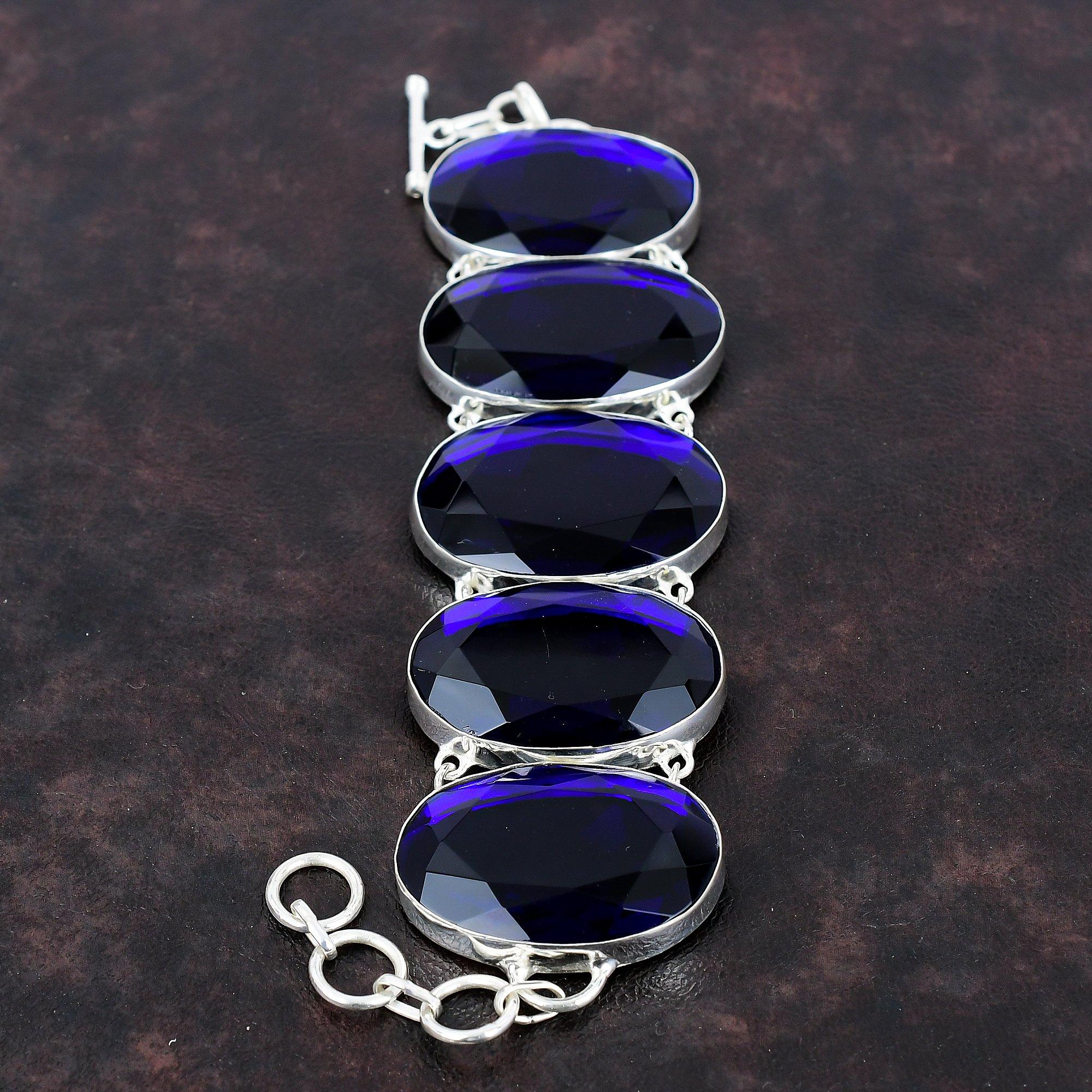 Браслет из граненого танзанитового кварца, браслет из стерлингового серебра 925 пробы, ювелирные изделия ручной работы в стиле бохо, регулируемый браслет-цепочка, подарок для него, ювелирные изделия из драгоценных камней