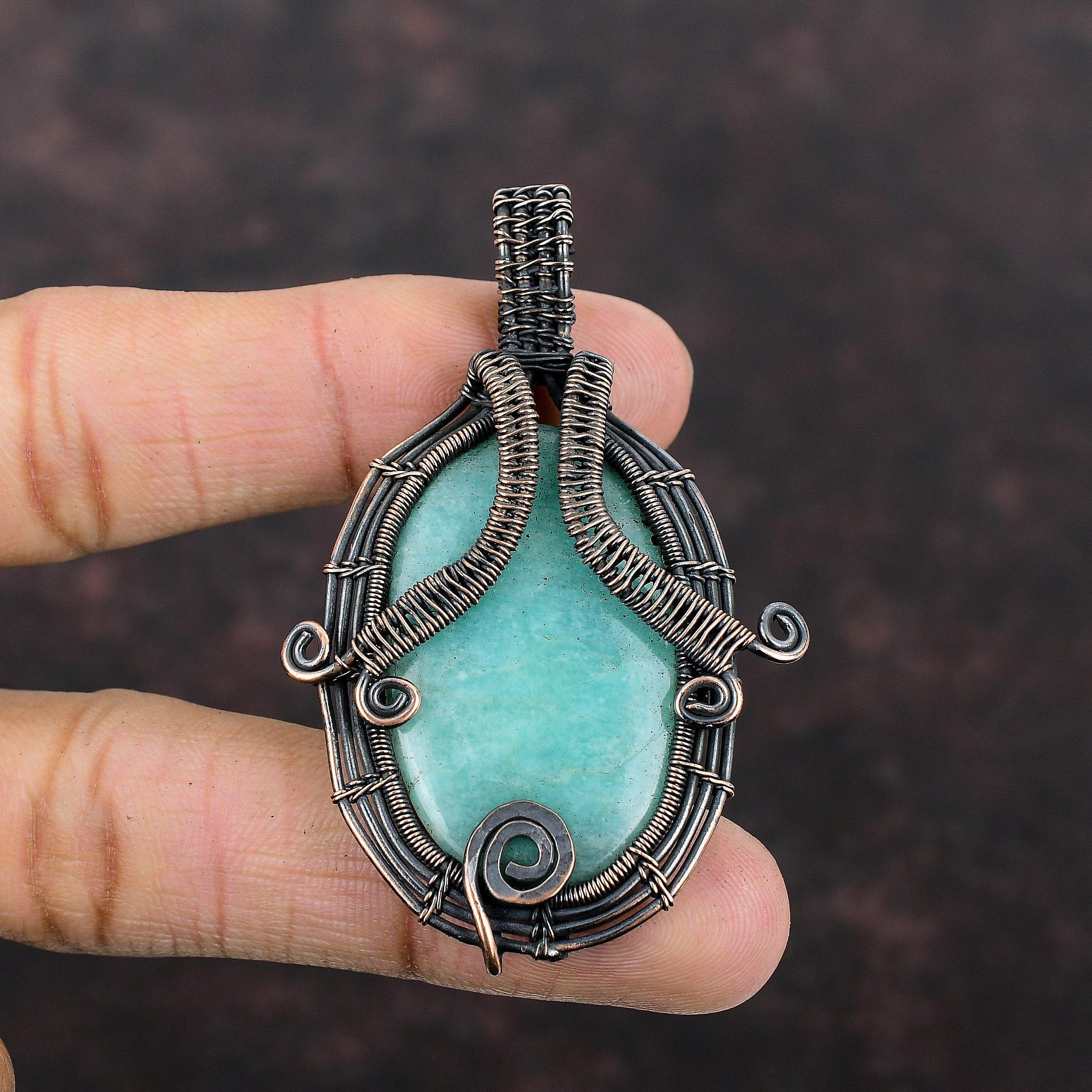 Amazonite Pendant Copper Wire Wrapped Pendant Real Gemstone Pendant Amazonite Copper Jewelry Handmade Pendant Gift For Mom Wire Wrap Jewelry