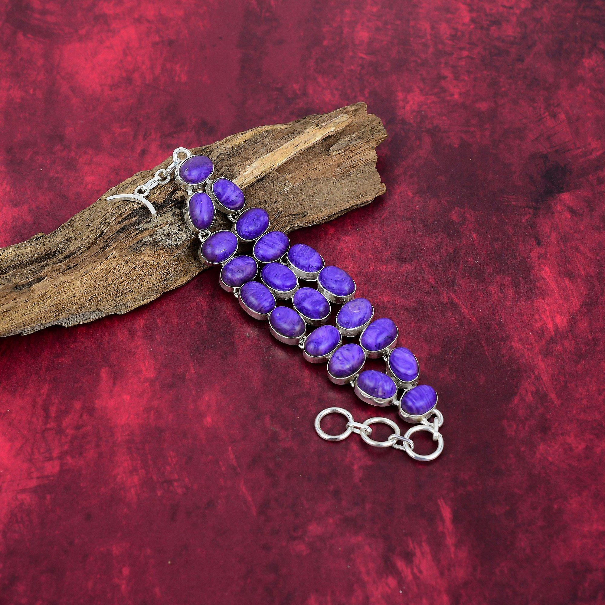 Charoite Handmade Gemstone Necklace, 925 Solid Sterling Silver Necklace Antique Jewelry, For Engagement Gift