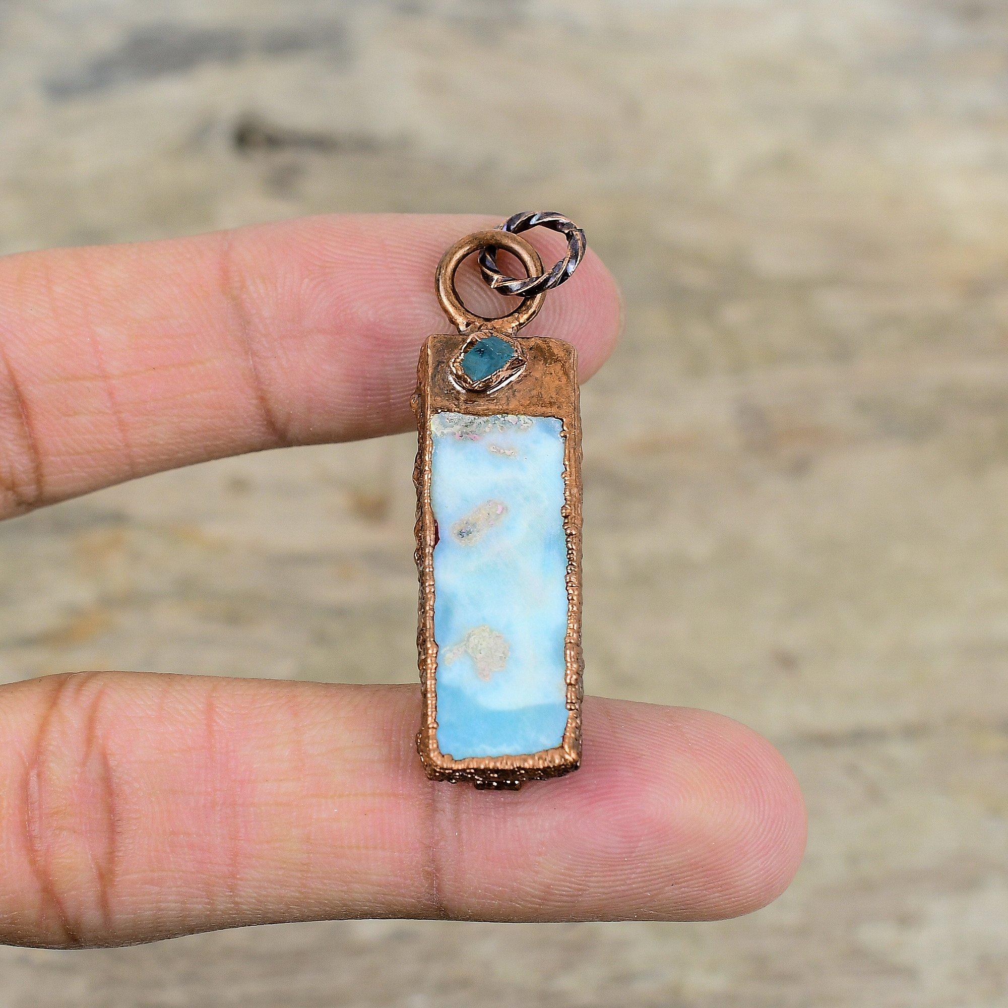 Подвеска из ларимара, синий халцедон, грубая подвеска, гальваническая медная подвеска, ювелирные изделия ручной работы, гальваническая ювелирная подвеска, подвеска из драгоценного камня для подарка