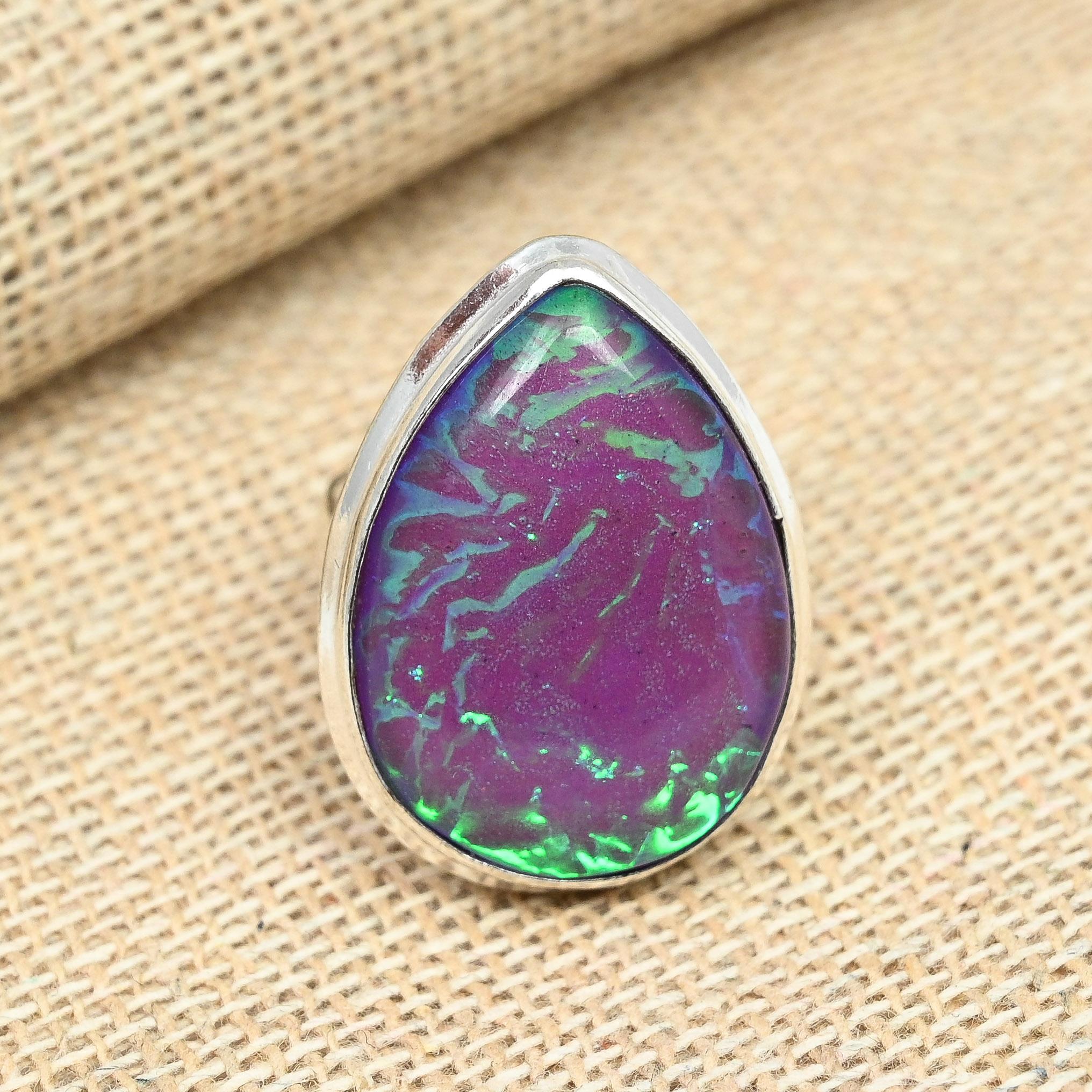 Фиолетовый австралийский тройной опал, драгоценный камень, ювелирные изделия из стерлингового серебра 925 пробы, красивое кольцо ручной работы
