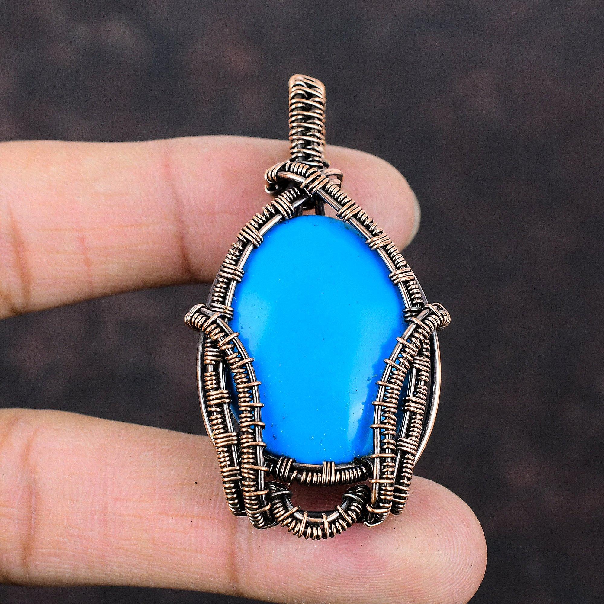 Спящая красавица бирюзовый драгоценный камень кулон медная проволока обернутый кулон медные украшения ручной работы Спящая красавица бирюзовые украшения для подарков