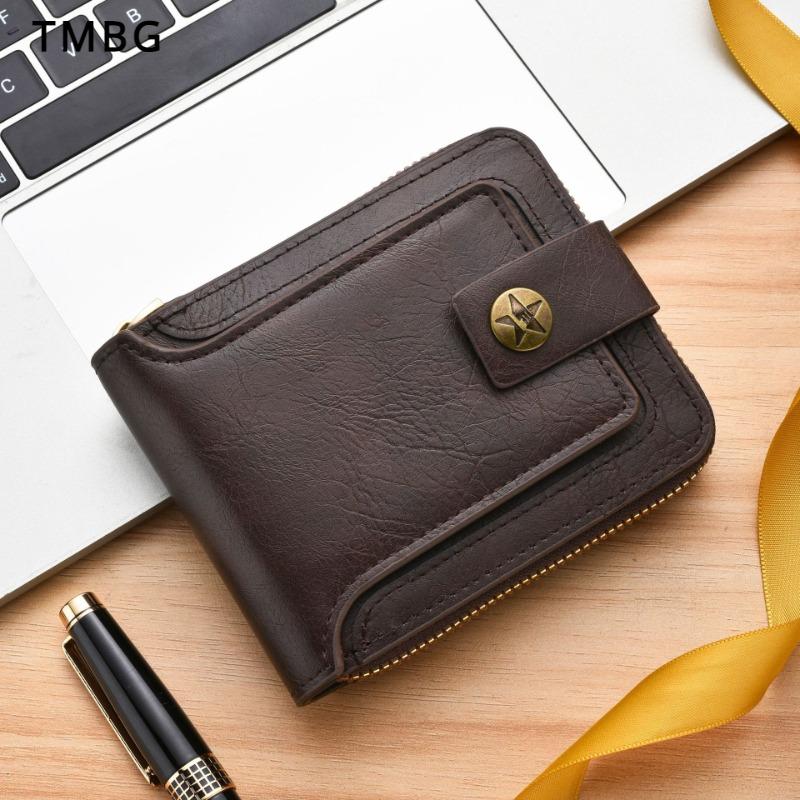 High Quality PU Leather Men's Short Wallets Trend Retro Portable 2 Fold Money Clips Business Classic Black Coffee Color Male Coin Purse Bank Card Case