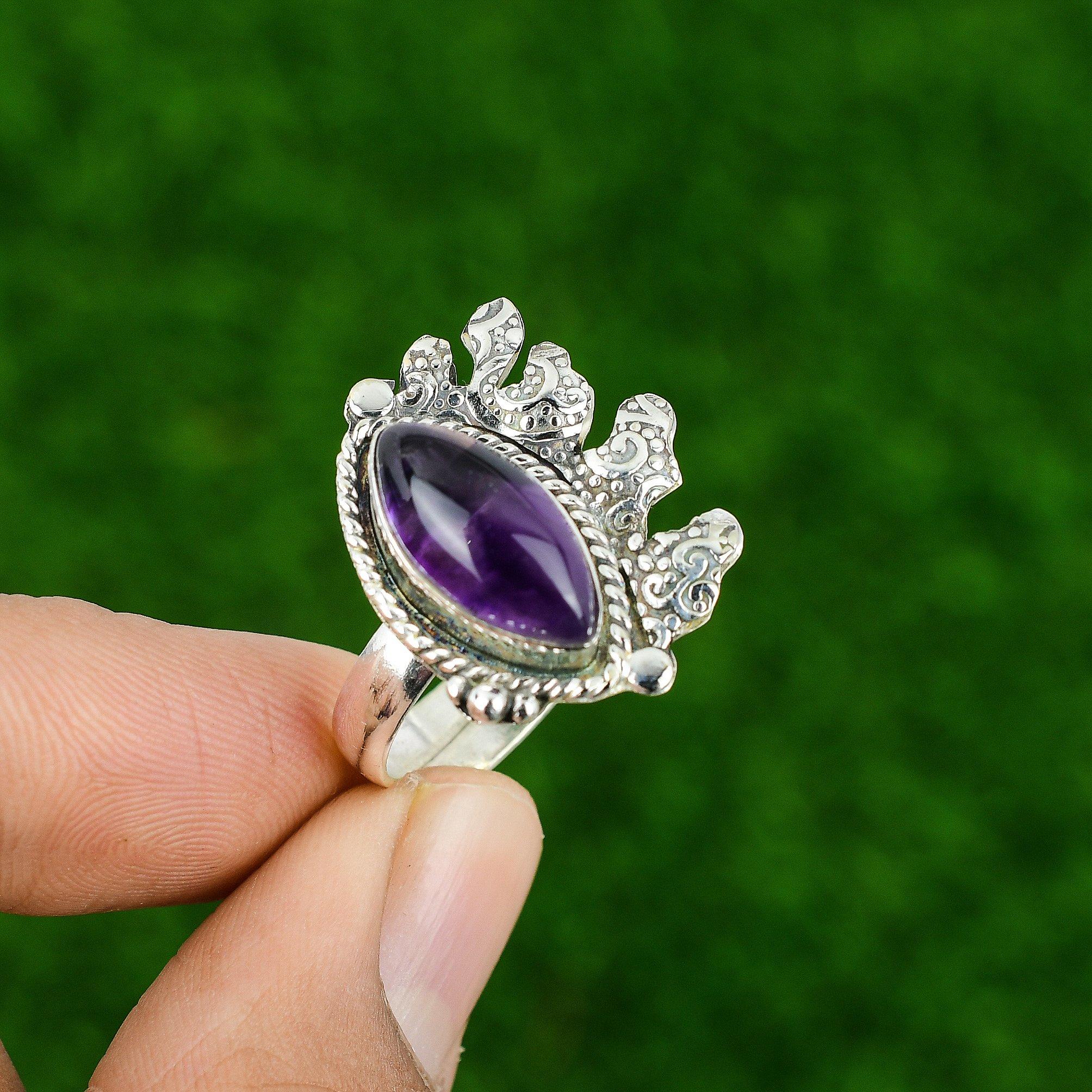 Подарок для нее Натуральный звездчатый аметист Мульти камень Регулируемое кольцо Серебро 925 пробы